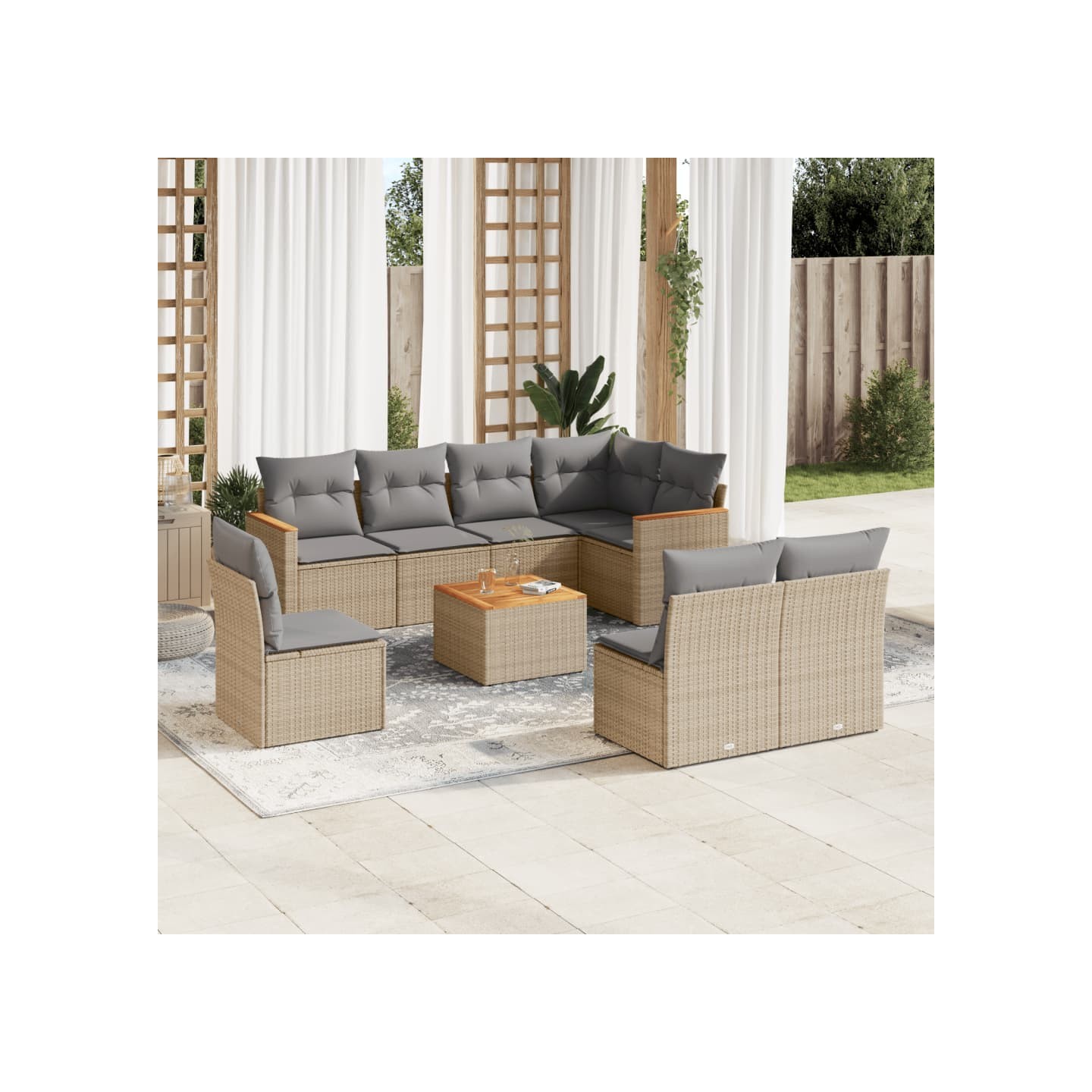 Salon de jardin avec coussins 9pcs mélange beige résine tressée