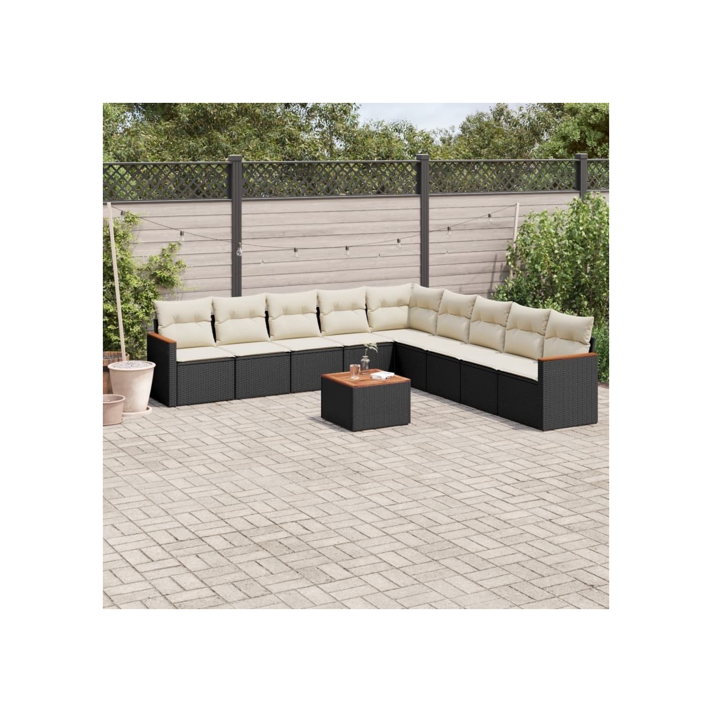 Salon de jardin 10 pcs avec coussins noir résine tressée