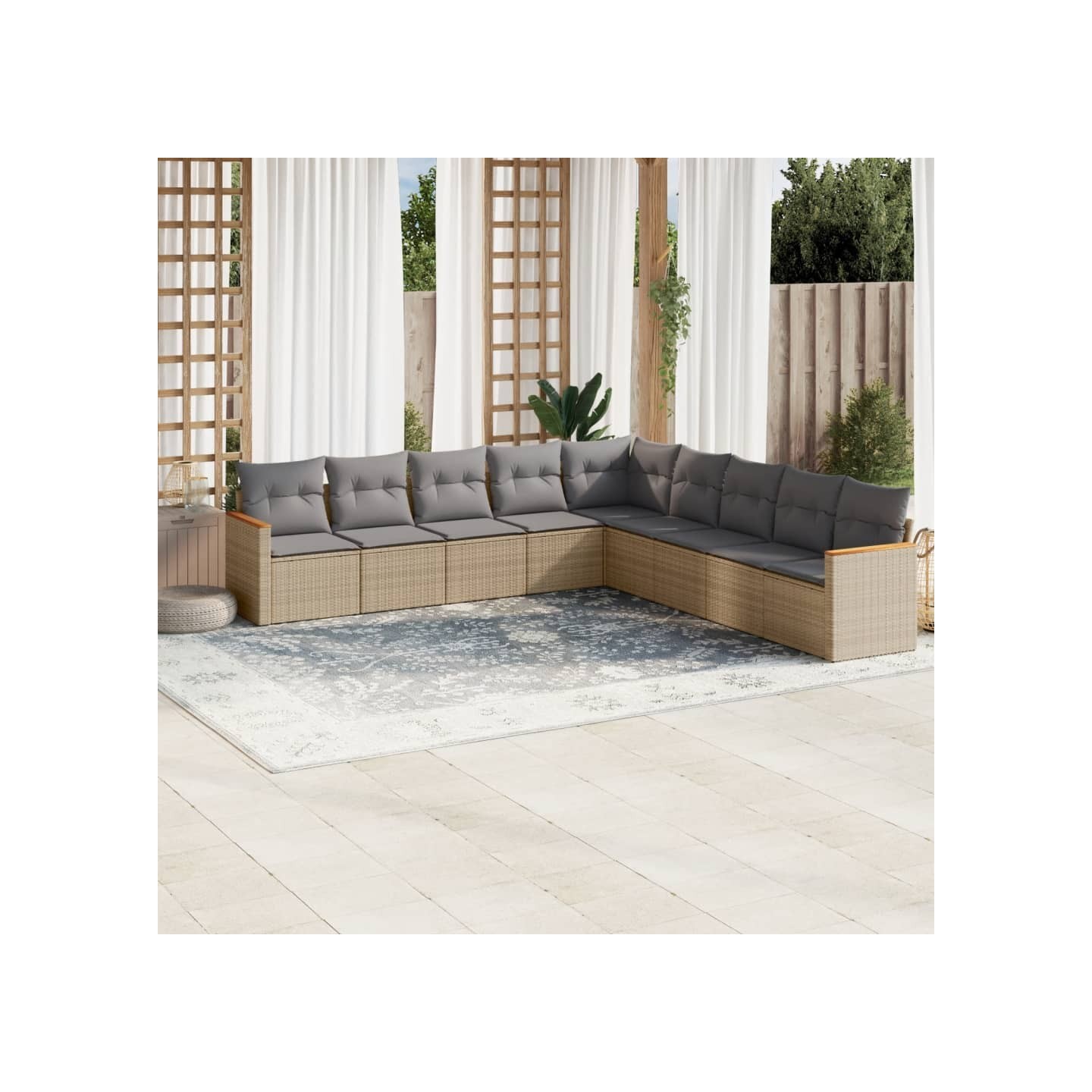Salon de jardin avec coussins 9pcs mélange beige résine tressée