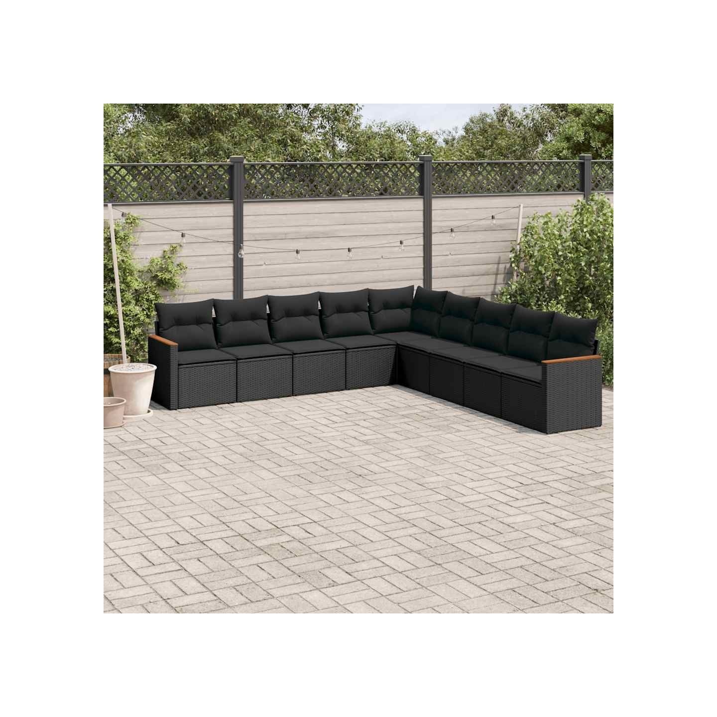Salon de jardin 9 pcs avec coussins noir résine tressée