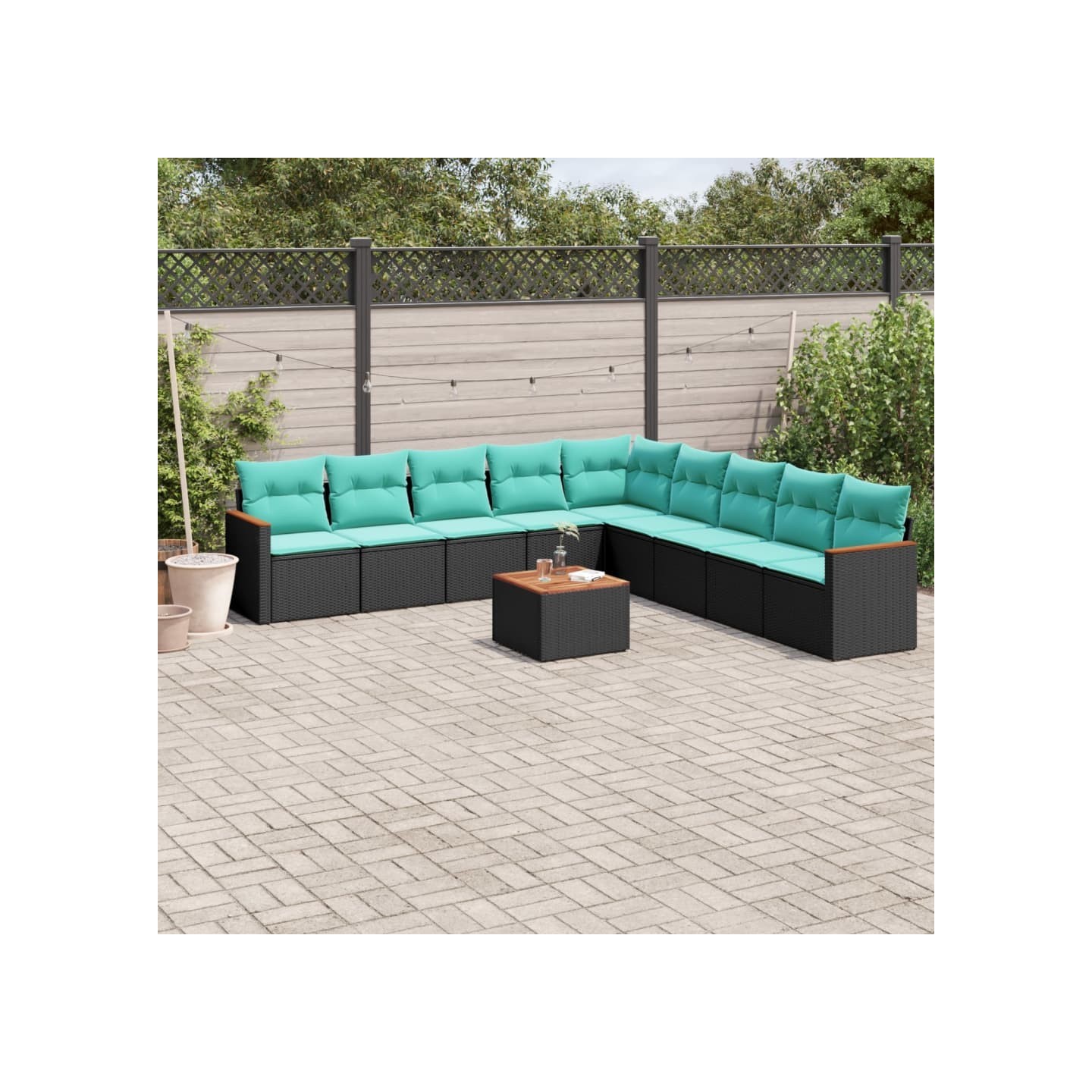 Ensemble de canapé de jardin 10 pcs avec coussins noir