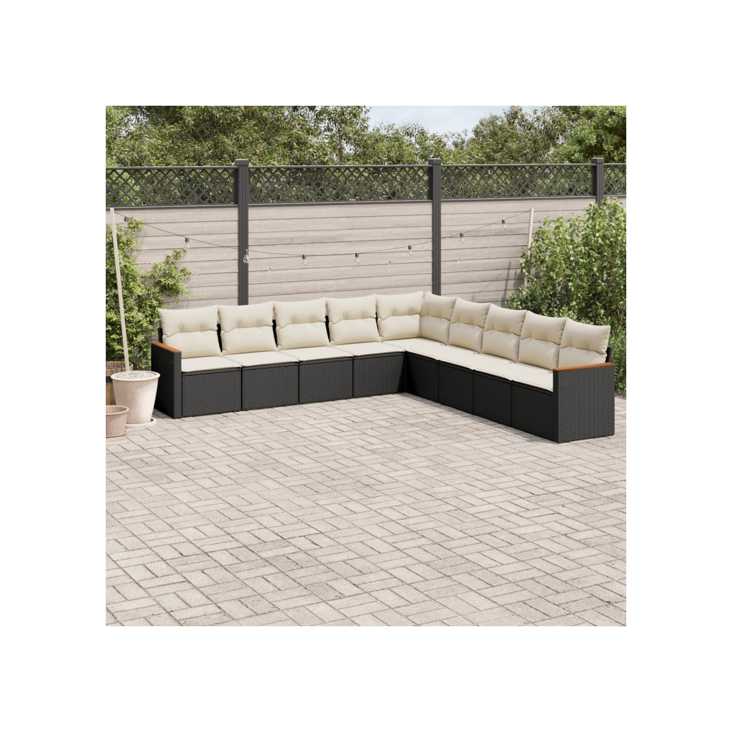 Salon de jardin 9 pcs avec coussins noir résine tressée