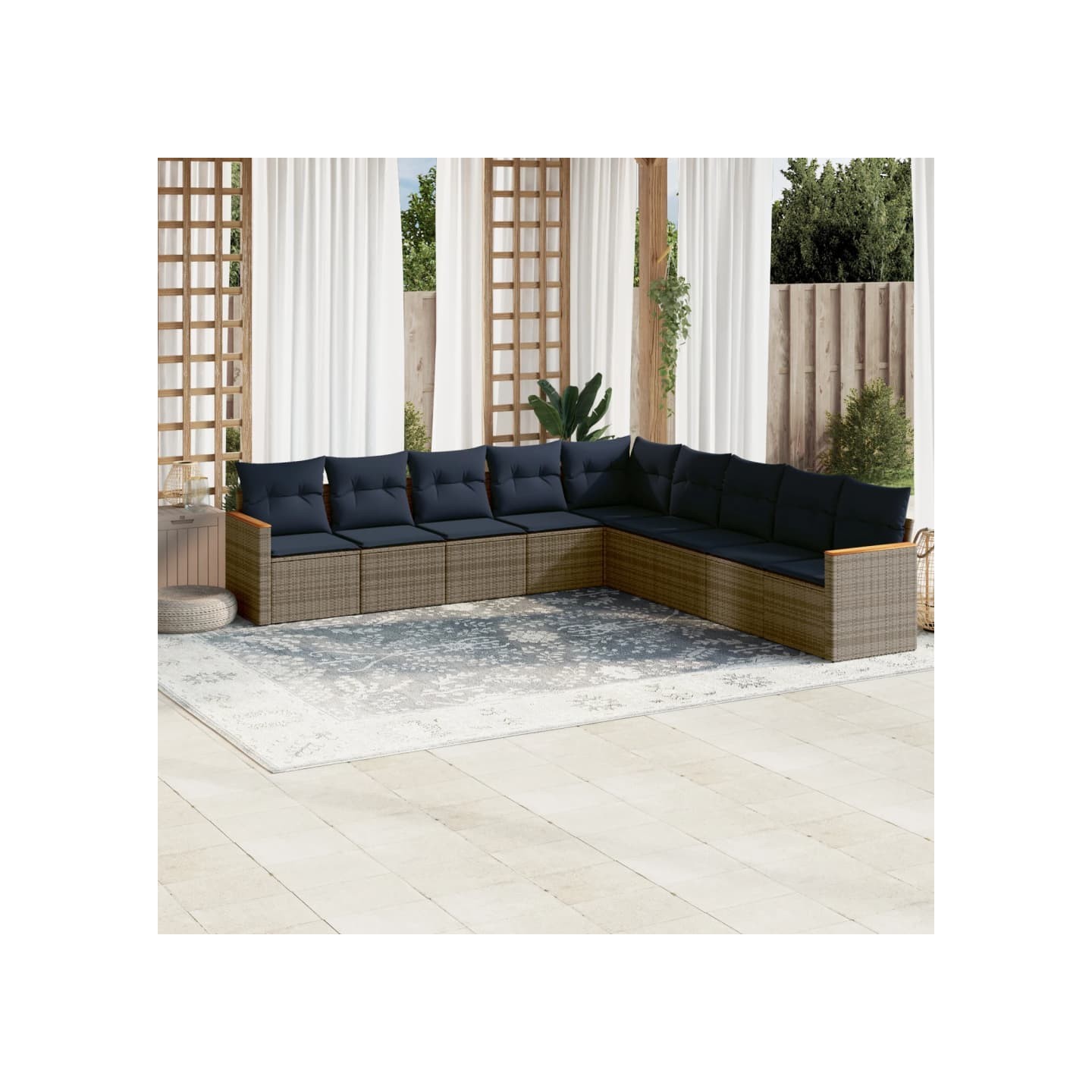 Ensemble de canapé de jardin 9 pcs avec coussins gris résine tressée