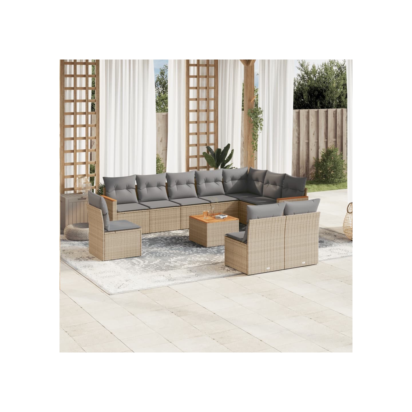 Salon de jardin et coussins 11 pcs mélange beige résine tressée