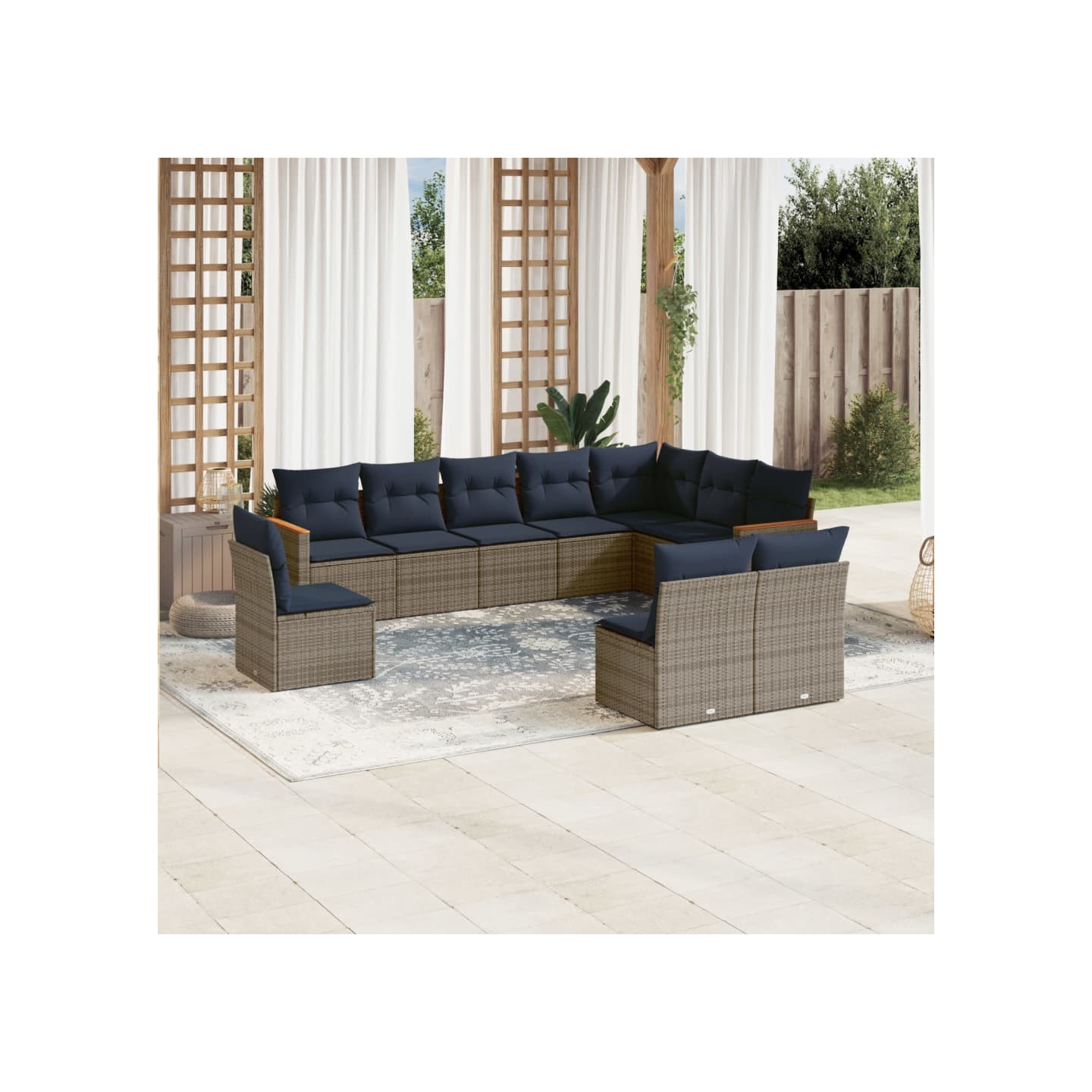 Ensemble de canapé de jardin 10 pcs avec coussins gris