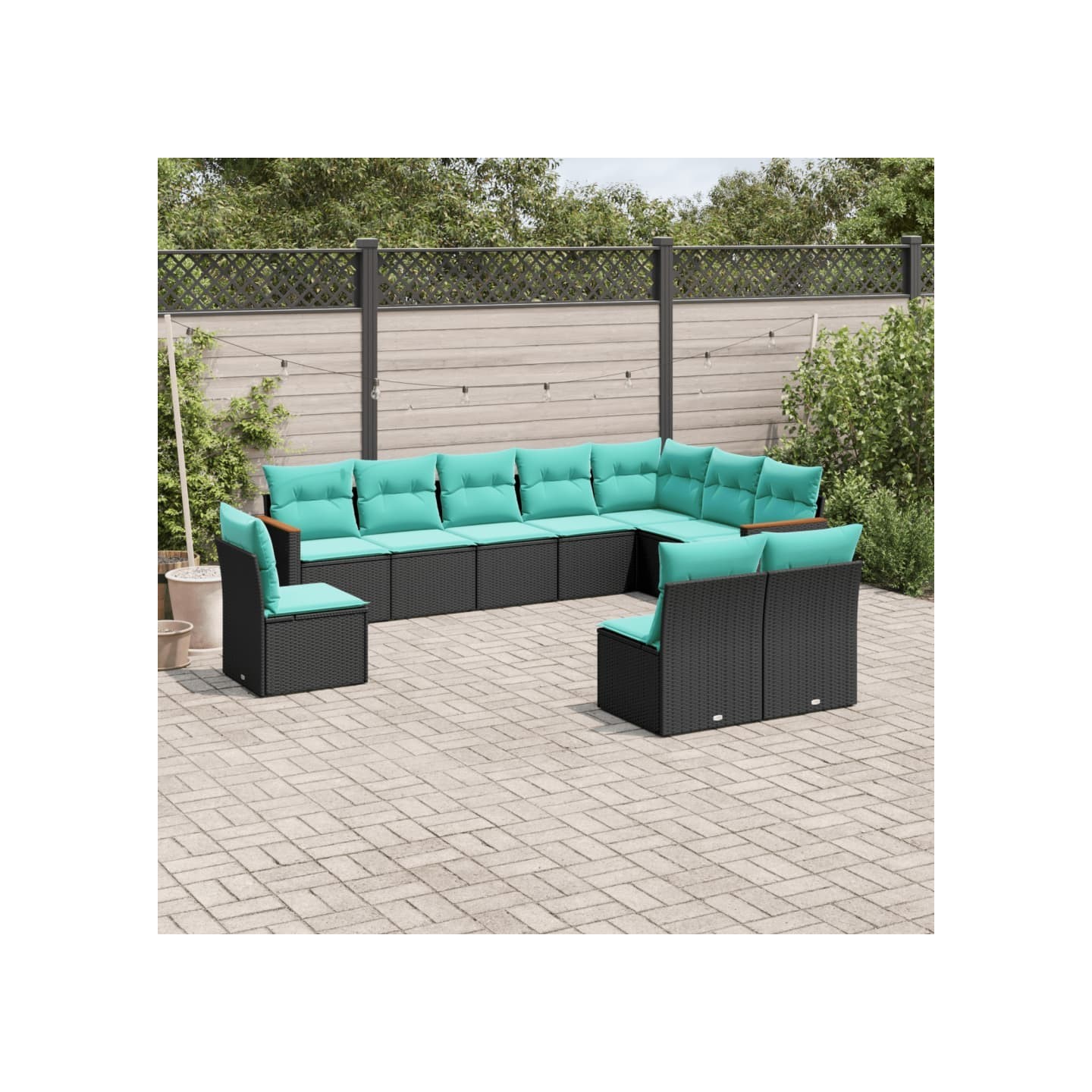 Salon de jardin 10 pcs avec coussins noir résine tressée