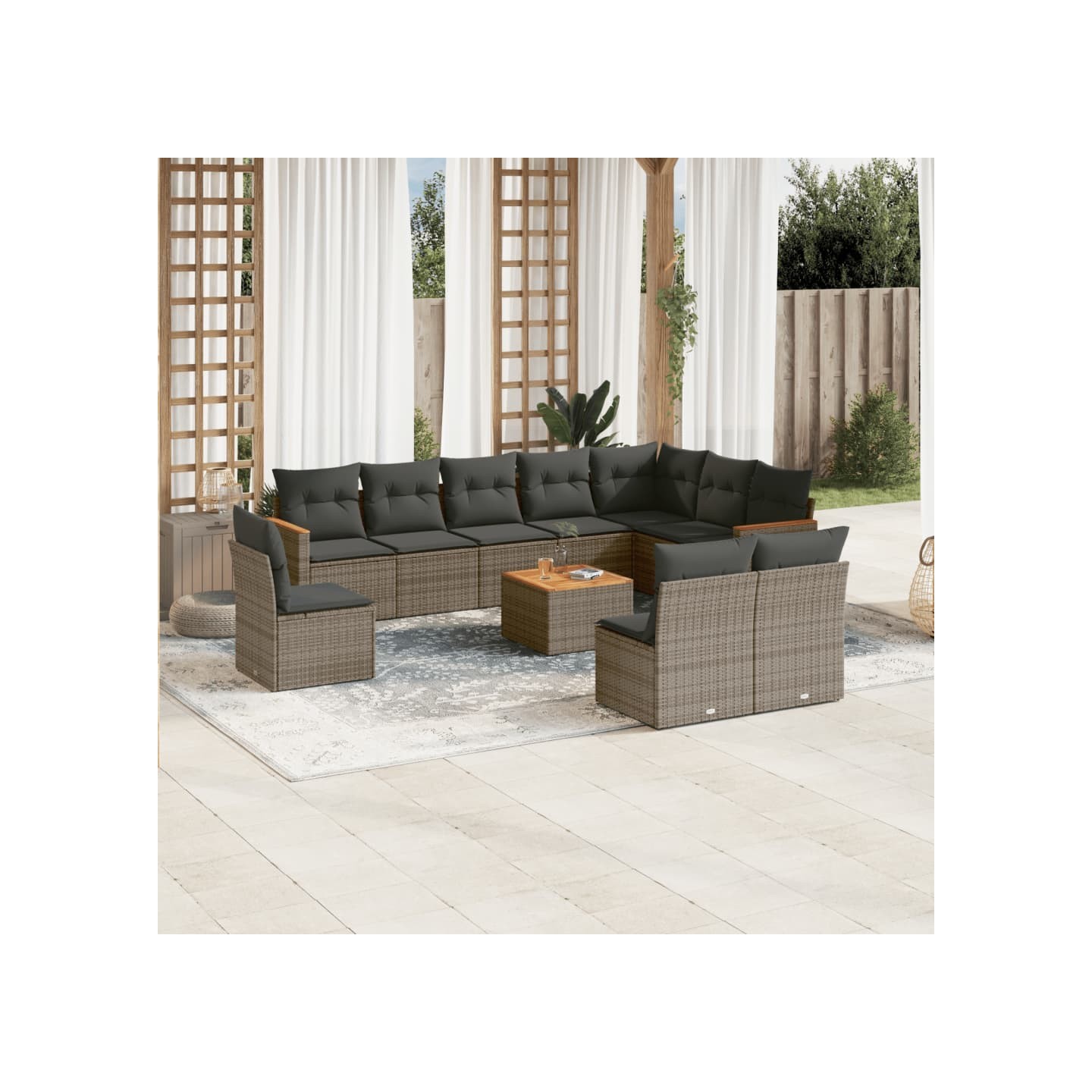 Salon de jardin 11 pcs avec coussins gris résine tressée