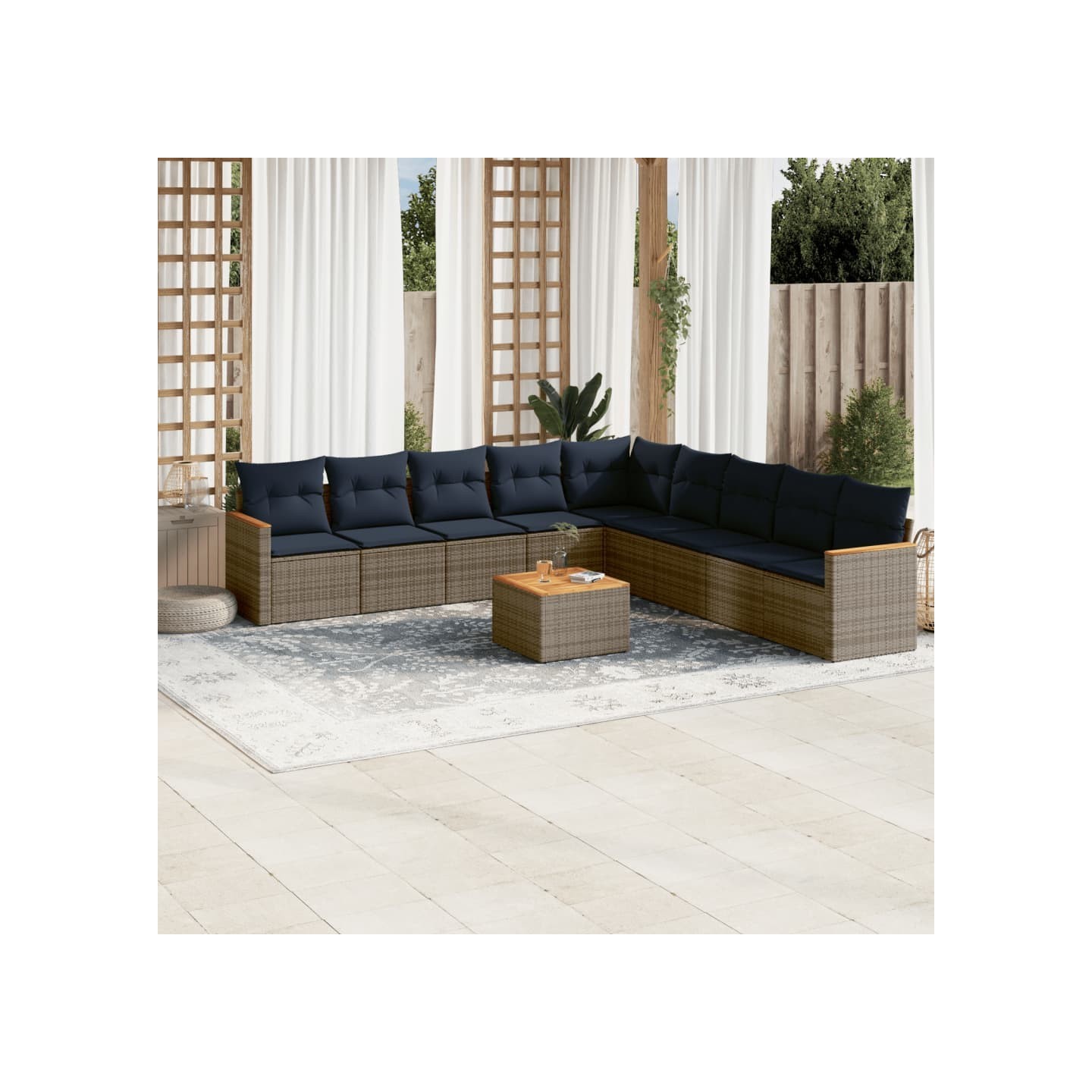 Ensemble de canapé de jardin 10 pcs avec coussins gris