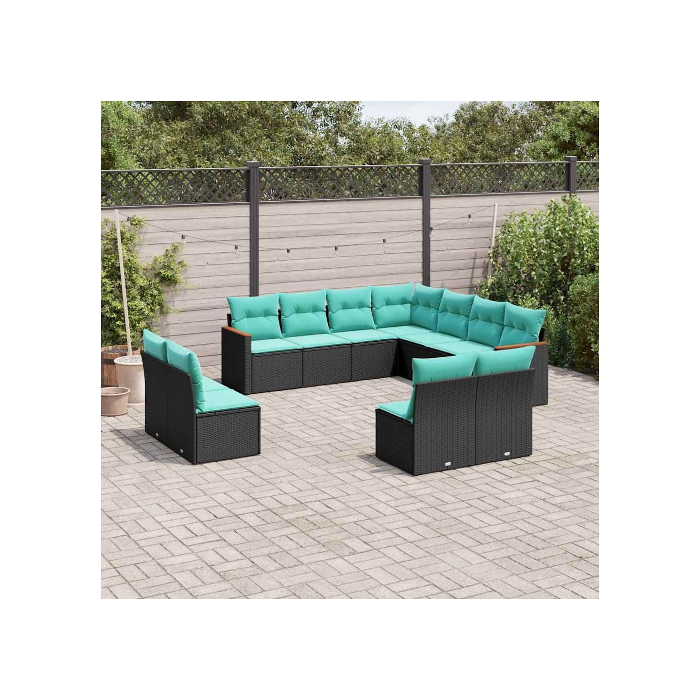 Salon de jardin 11 pcs avec coussins noir résine tressée