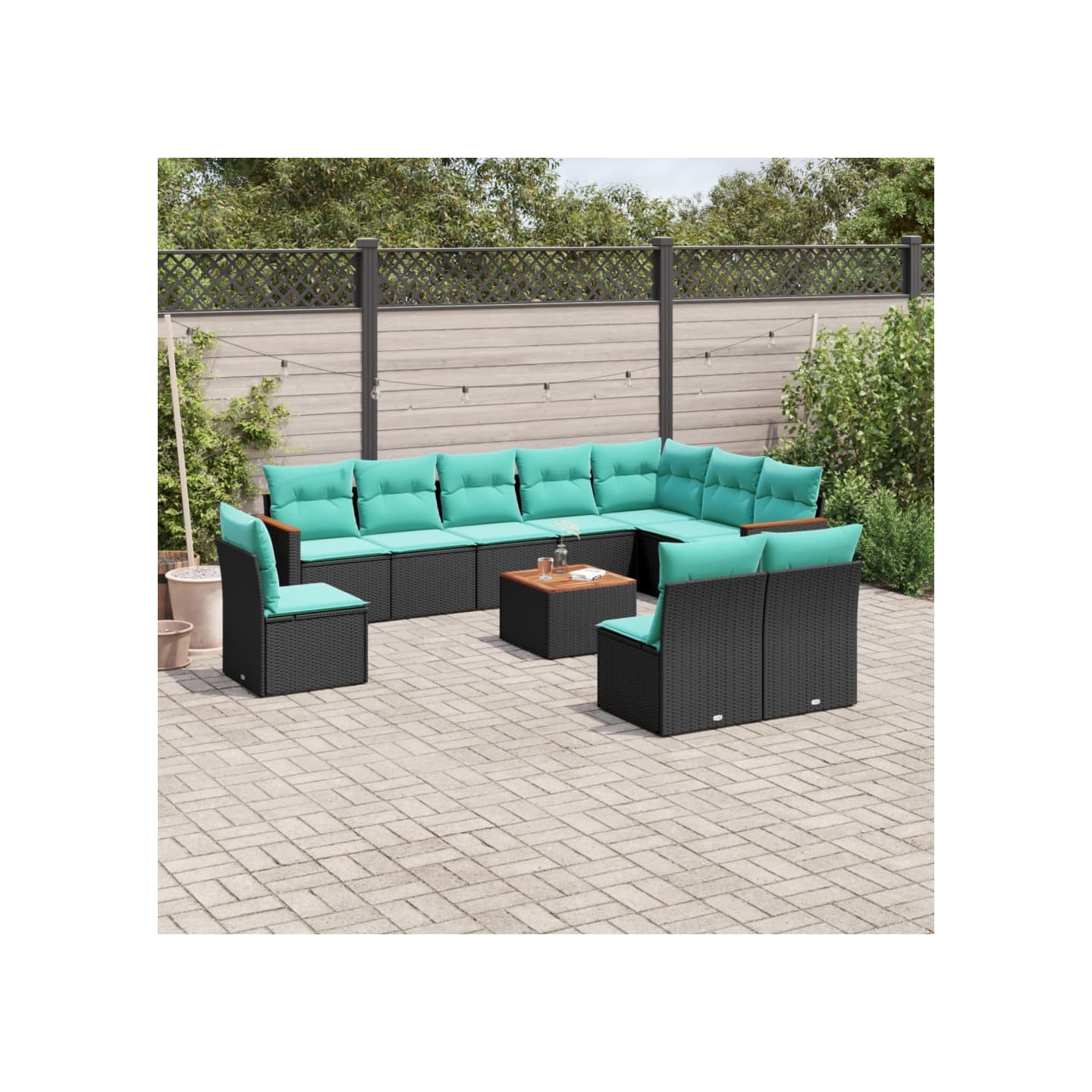Ensemble de canapé de jardin 11 pcs avec coussins noir