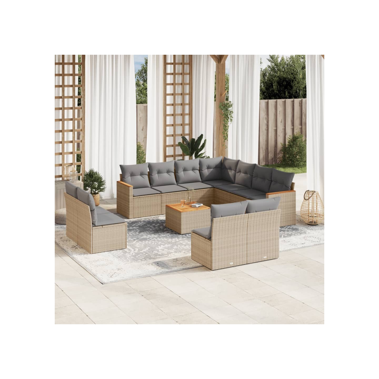 Salon de jardin et coussins 12 pcs mélange beige résine tressée