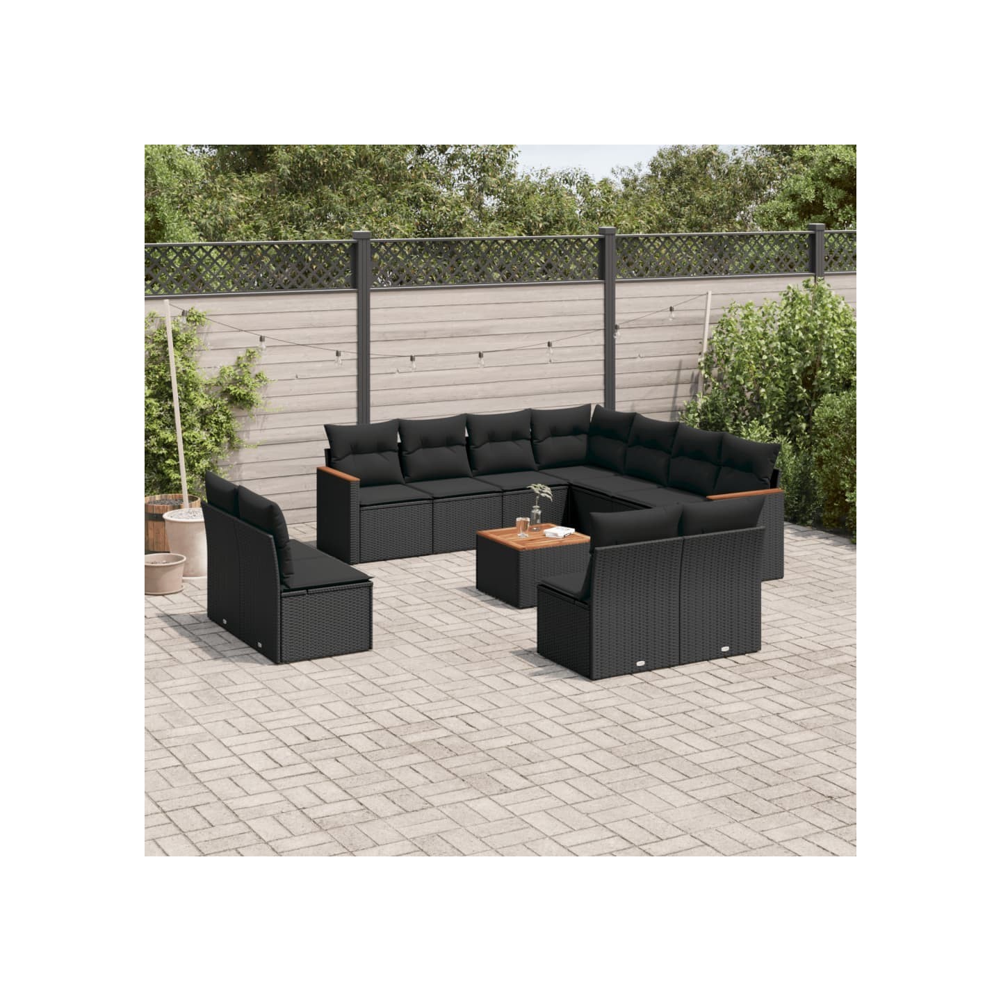 Salon de jardin 12 pcs avec coussins noir résine tressée