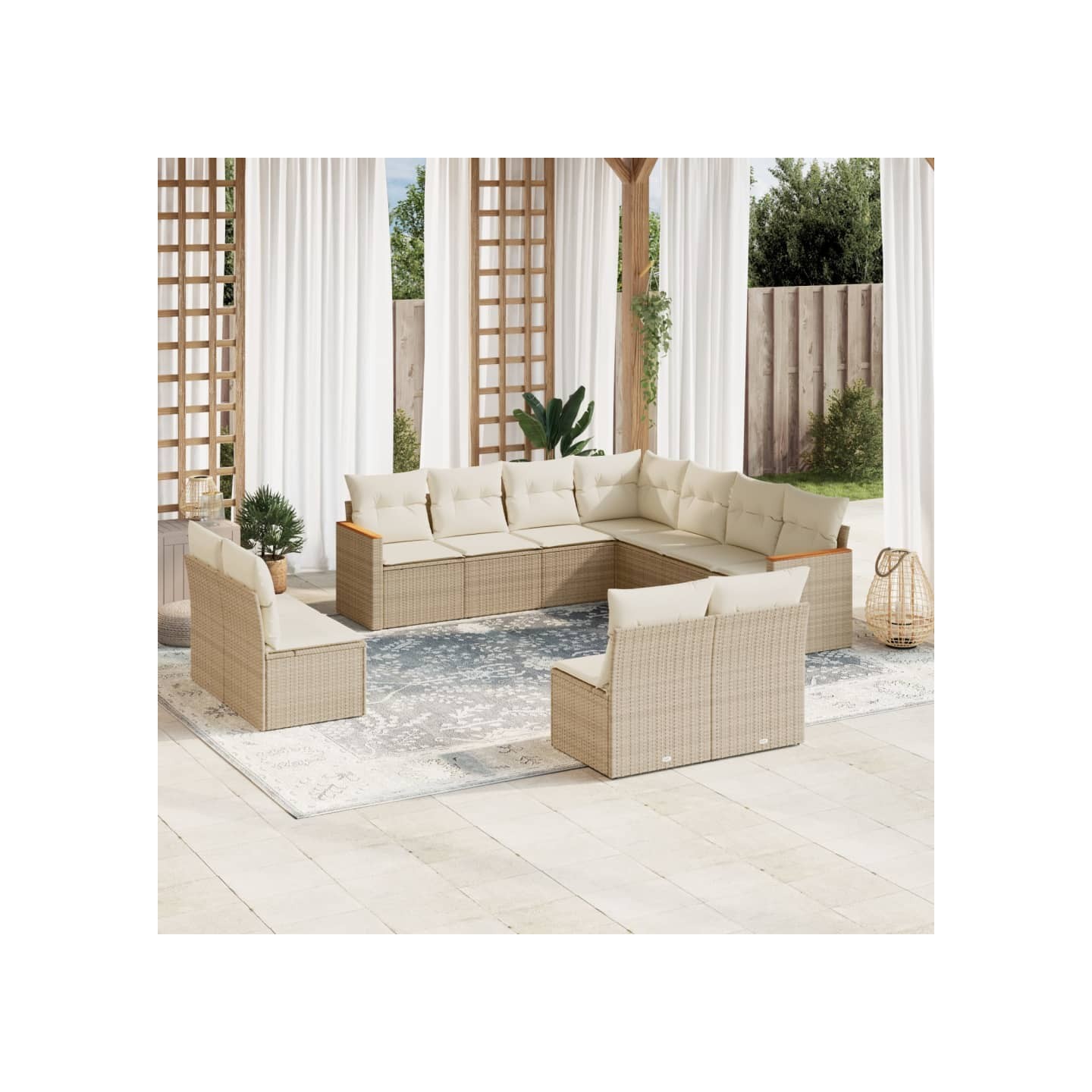 Salon de jardin 11 pcs avec coussins beige résine tressée