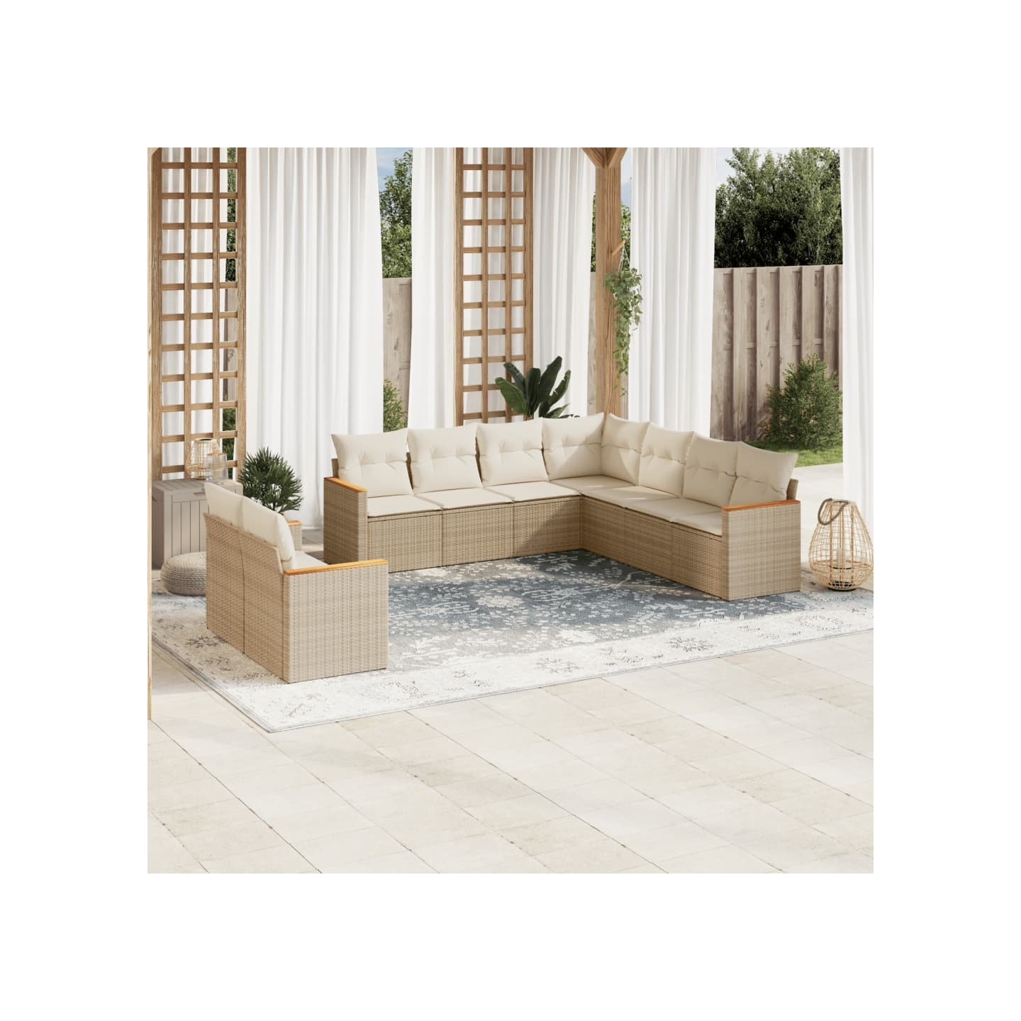Salon de jardin avec coussins 9 pcs beige résine tressée