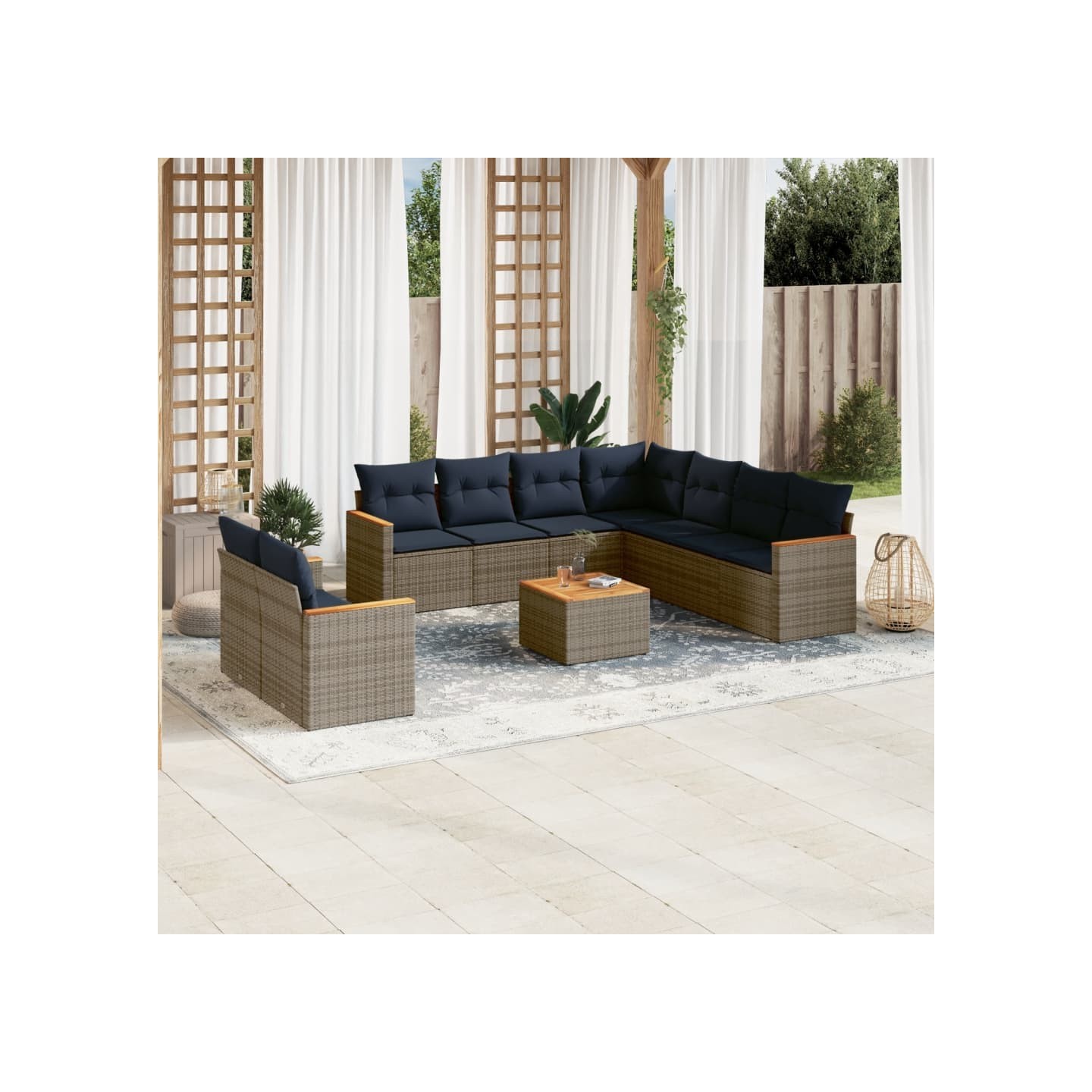 Ensemble de canapé de jardin 10 pcs avec coussins gris