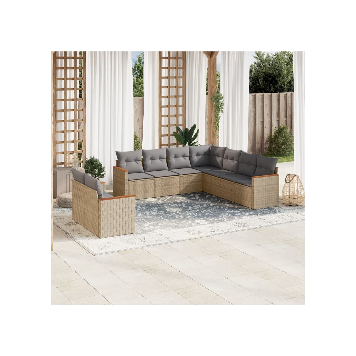 Salon de jardin avec coussins 9pcs mélange beige résine tressée
