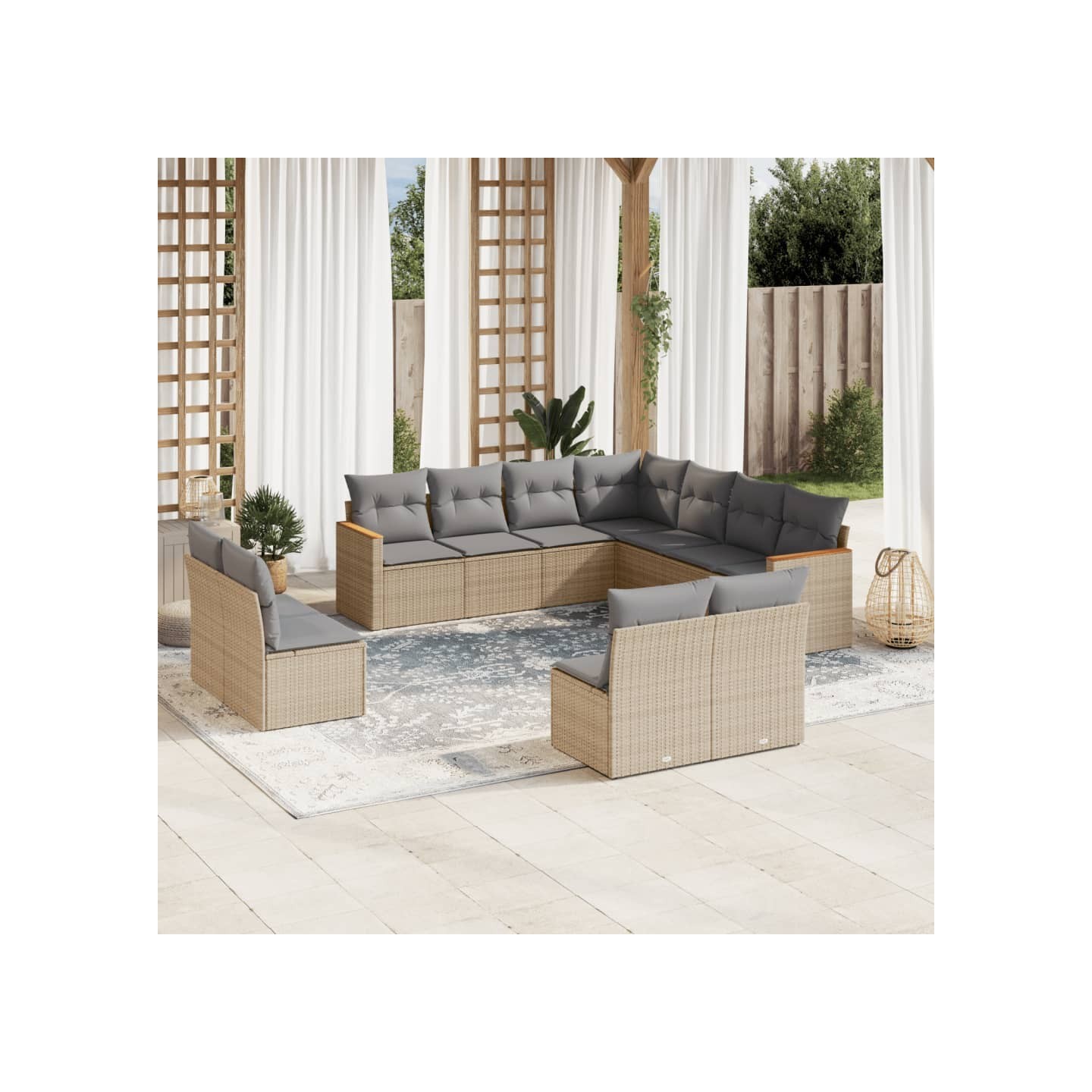 Salon de jardin et coussins 11 pcs mélange beige résine tressée
