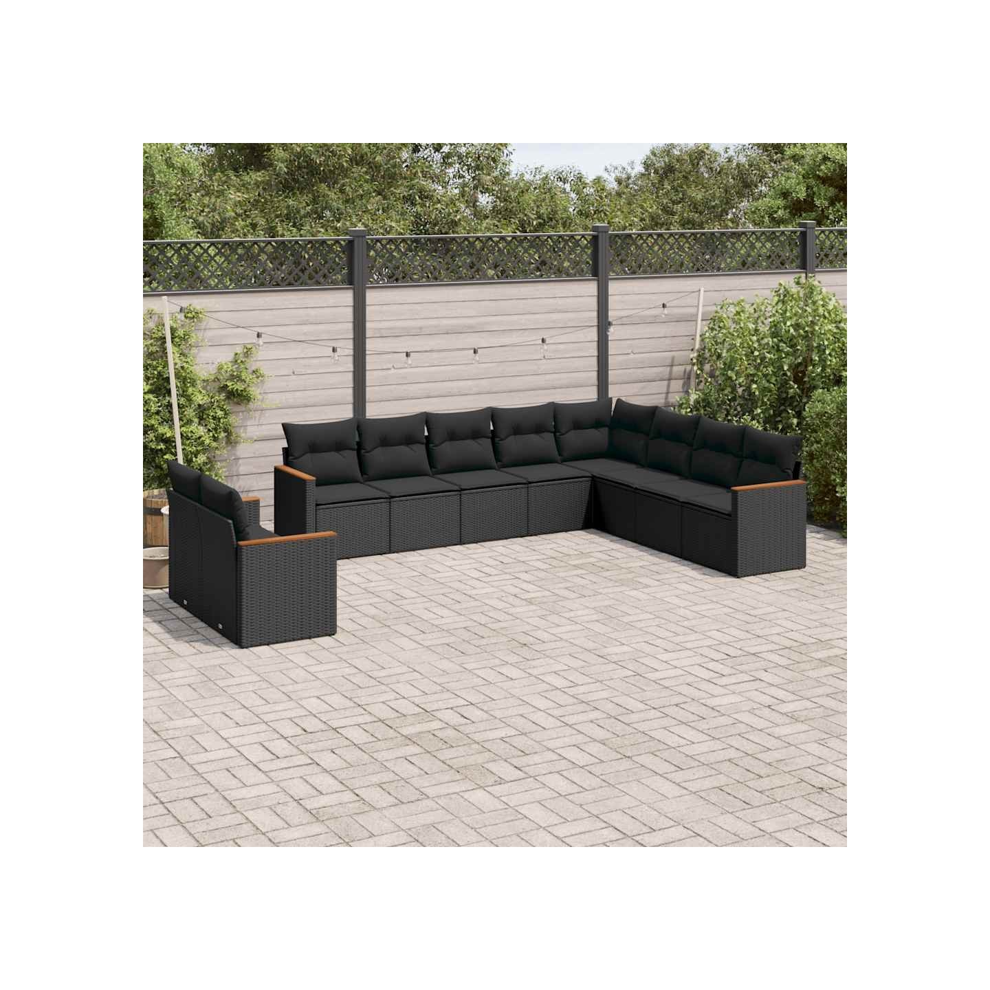 Salon de jardin 10 pcs avec coussins noir résine tressée