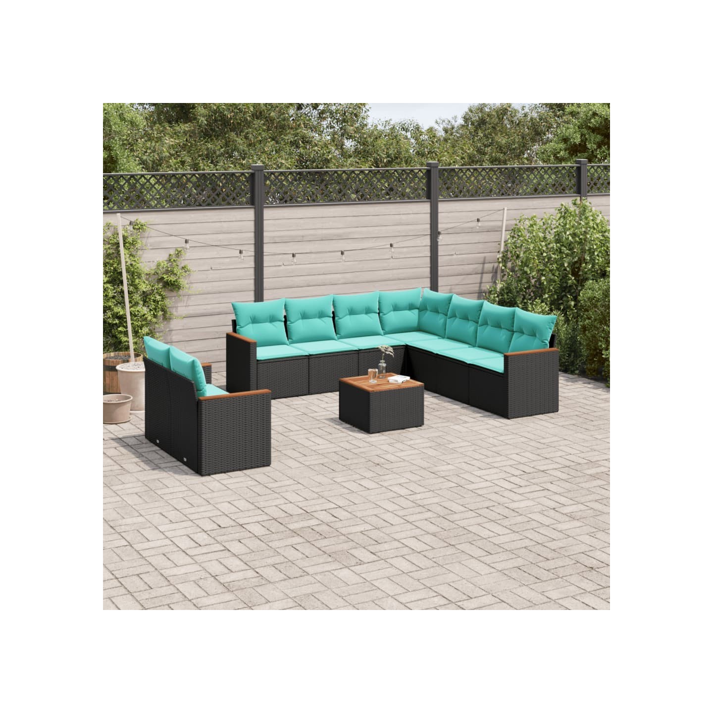 Ensemble de canapé de jardin 10 pcs avec coussins noir