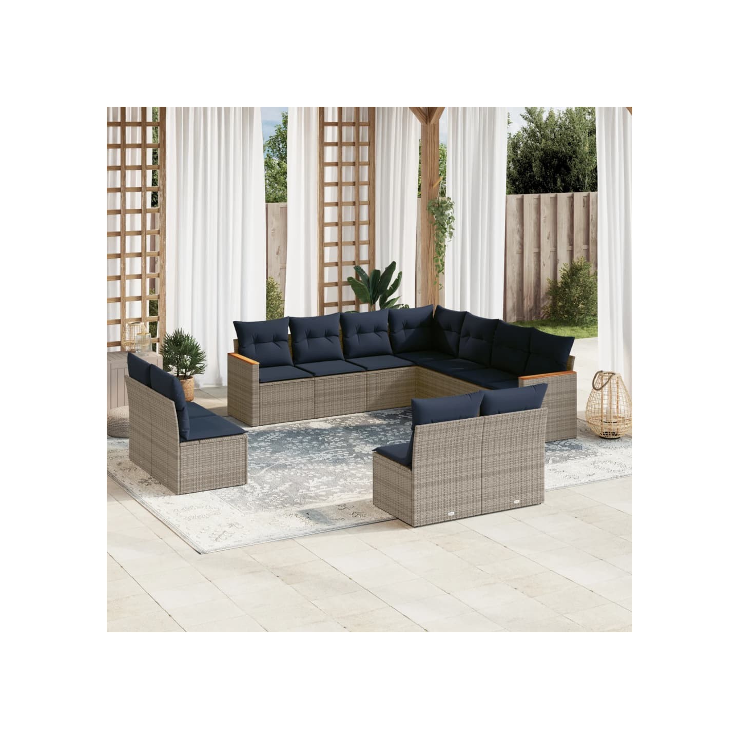 Ensemble de canapé de jardin 11 pcs avec coussins gris