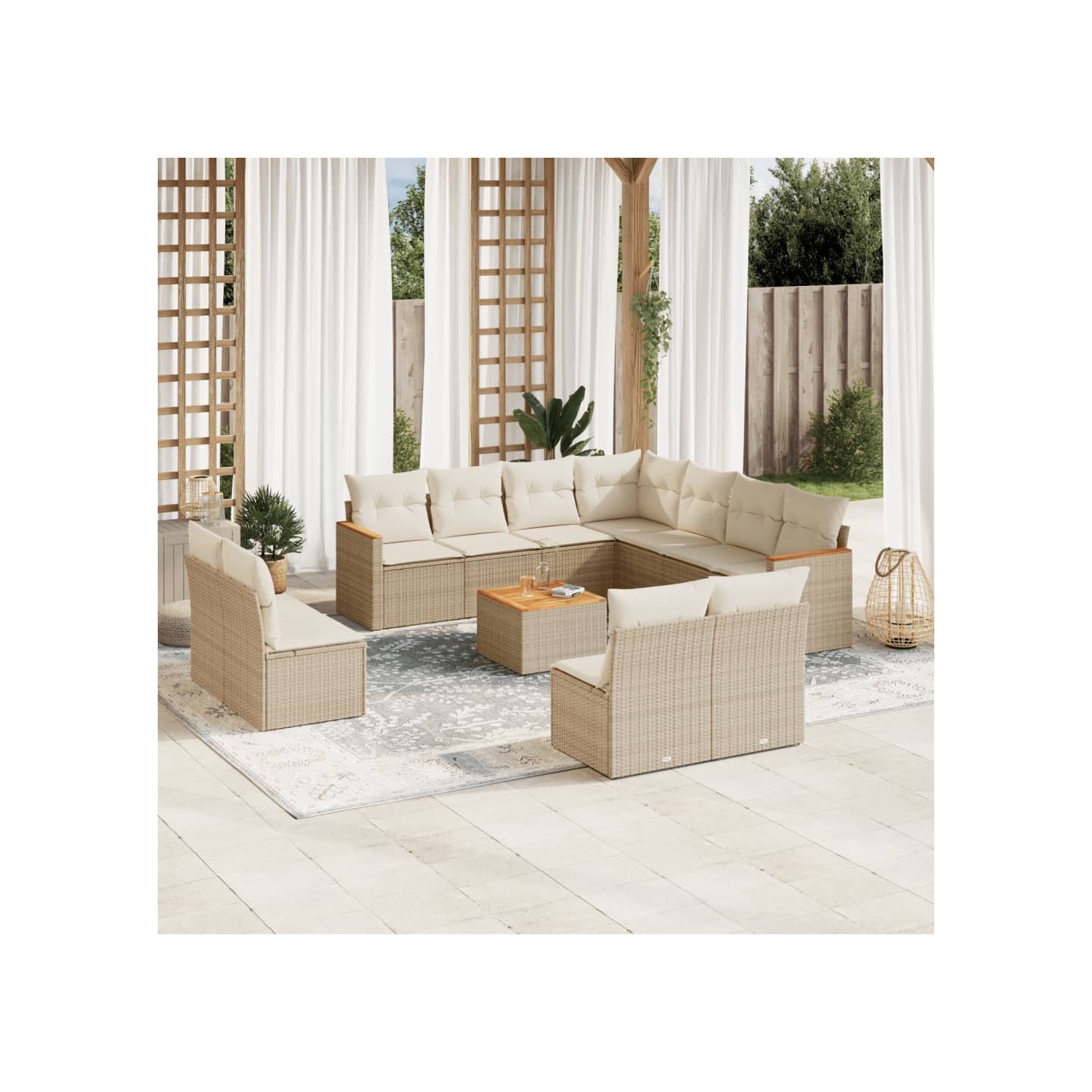 Salon de jardin avec coussins 12 pcs beige résine tressée