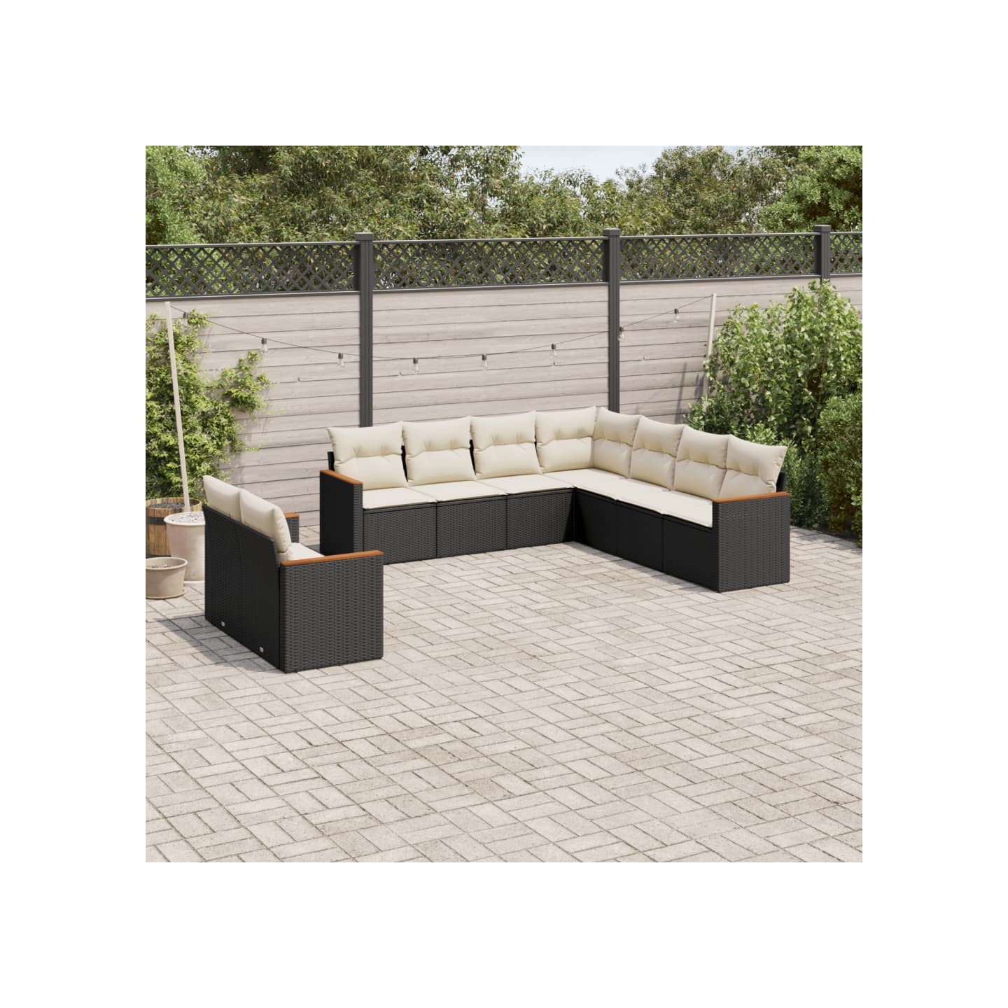 Salon de jardin 9 pcs avec coussins noir résine tressée
