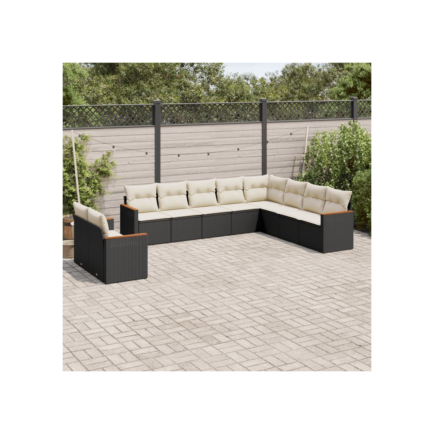 Salon de jardin 10 pcs avec coussins noir résine tressée