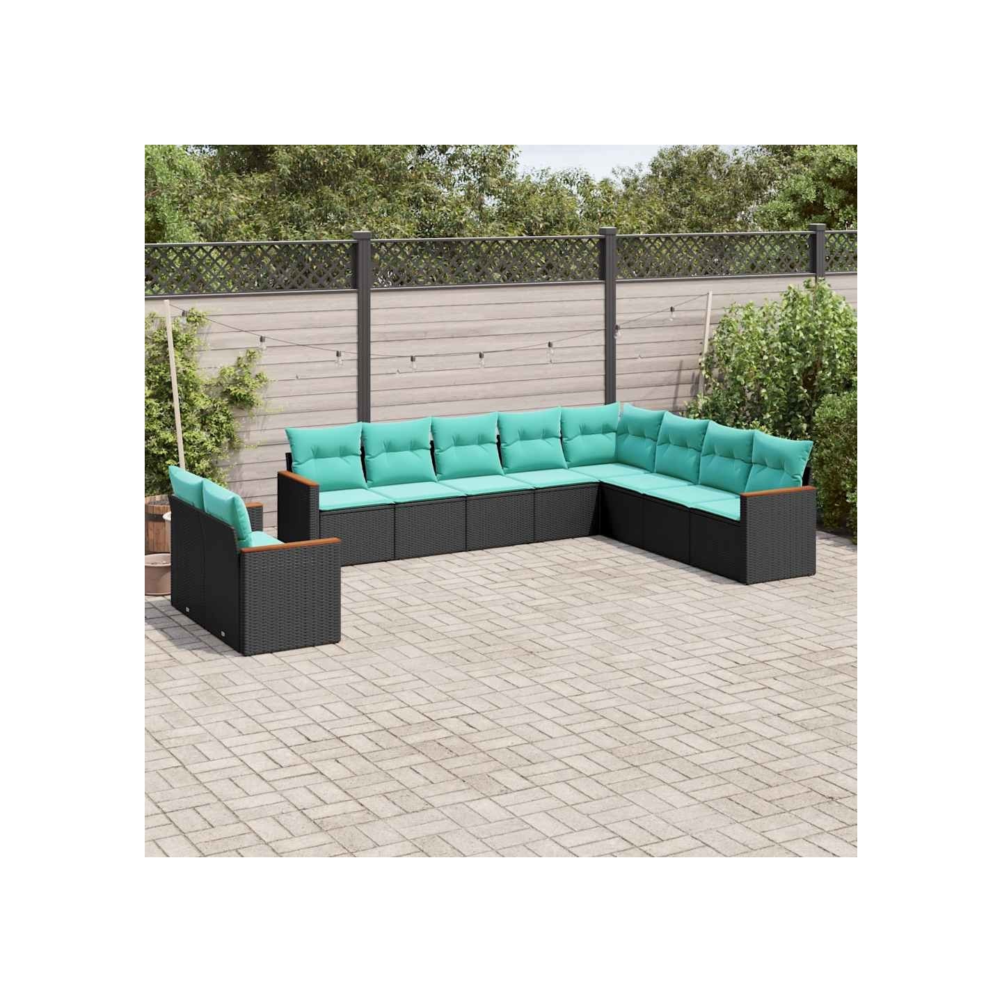 Salon de jardin 10 pcs avec coussins noir résine tressée