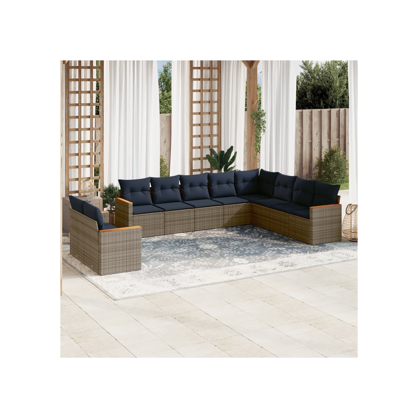 Ensemble de canapé de jardin 10 pcs avec coussins gris