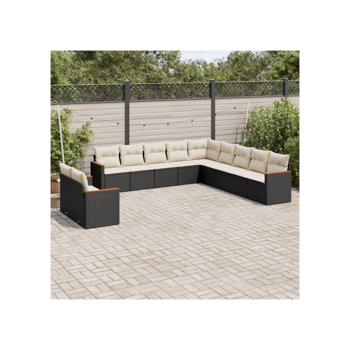 Salon de jardin 11 pcs avec coussins noir résine tressée