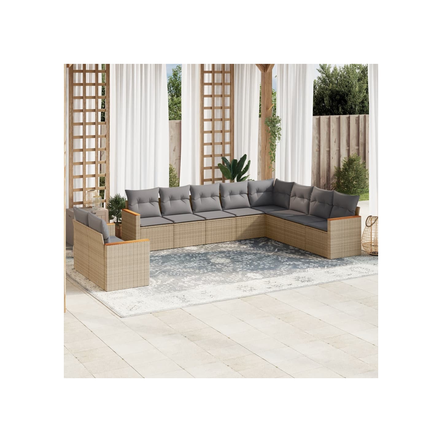 Salon de jardin et coussins 10 pcs mélange beige résine tressée