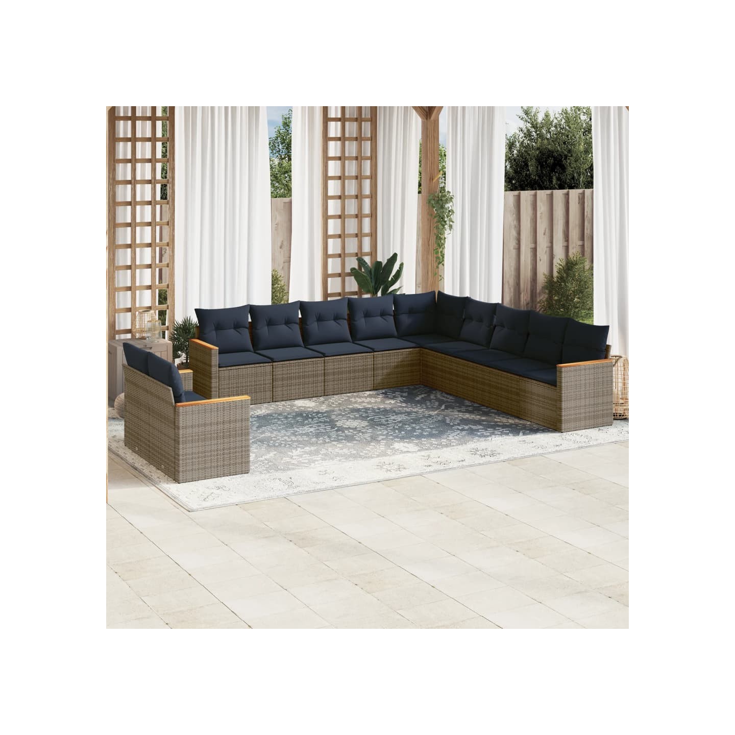 Ensemble de canapé de jardin 11 pcs avec coussins gris