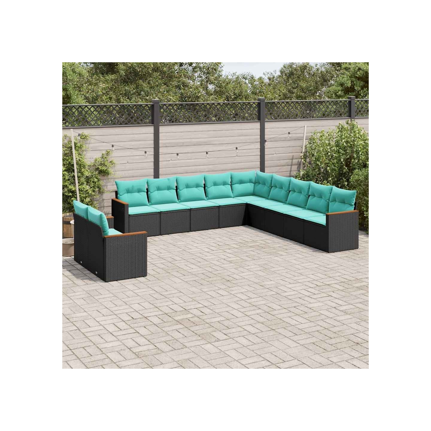 Salon de jardin 11 pcs avec coussins noir résine tressée