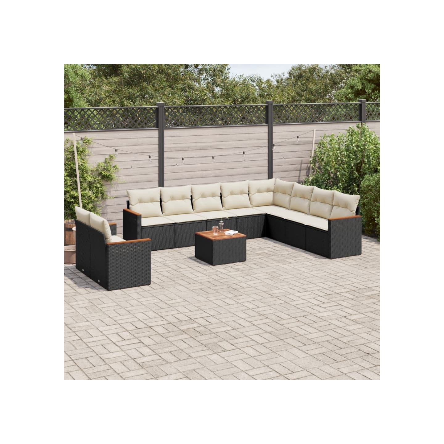 Salon de jardin 11 pcs avec coussins noir résine tressée