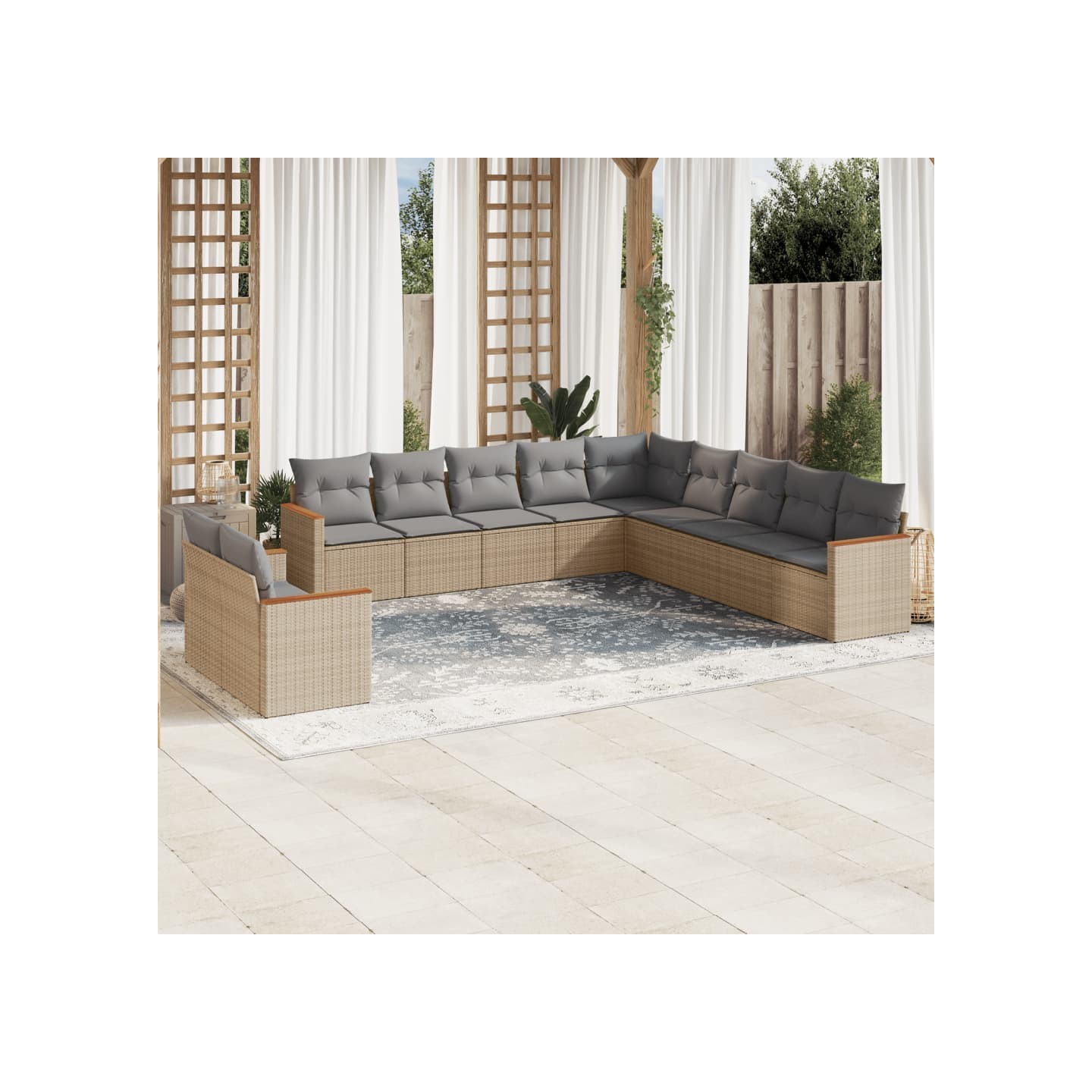 Salon de jardin et coussins 11 pcs mélange beige résine tressée