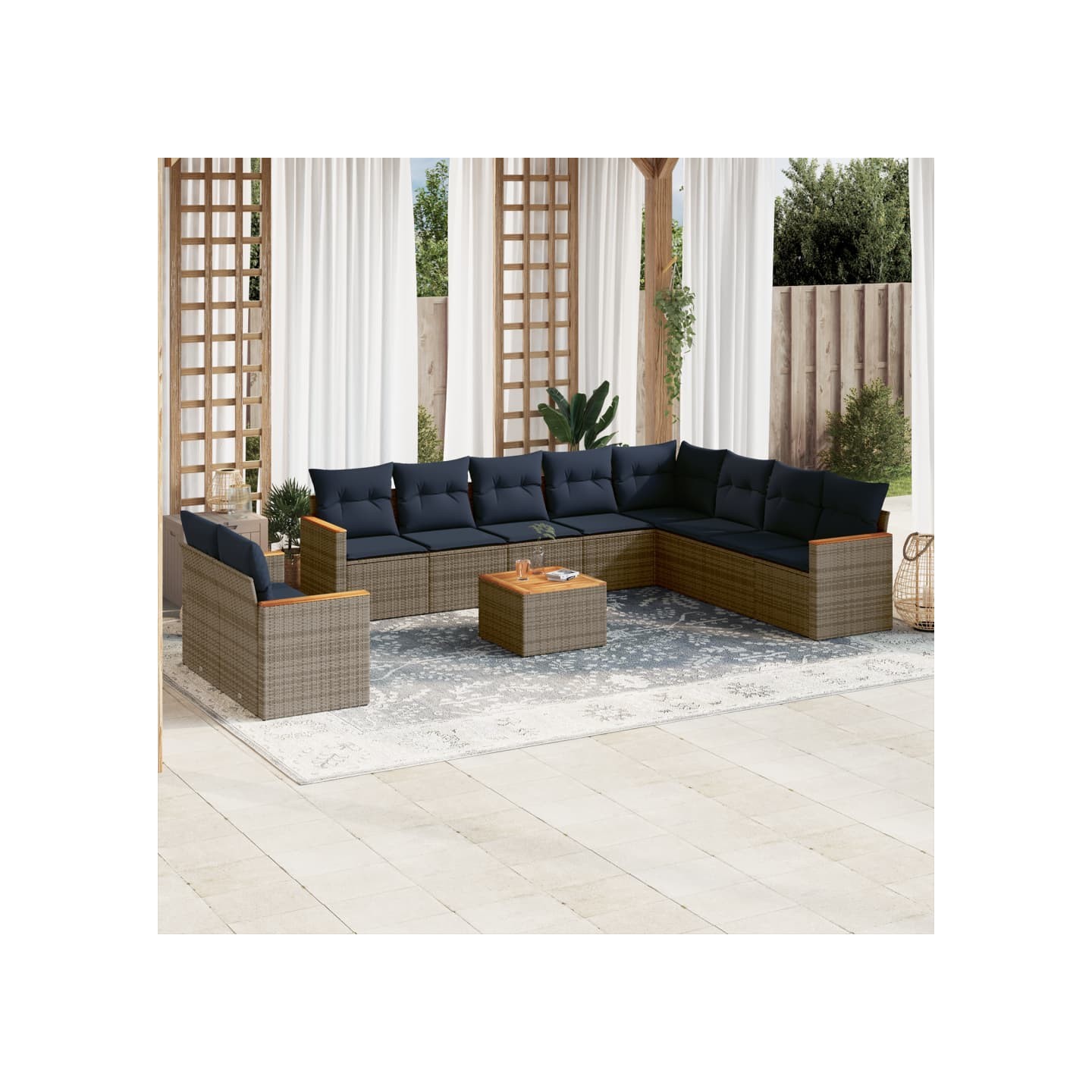 Ensemble de canapé de jardin 11 pcs avec coussins gris