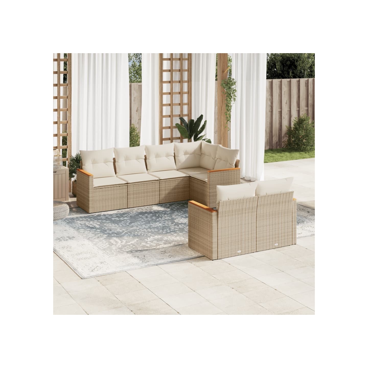 Salon de jardin avec coussins 7 pcs beige résine tressée