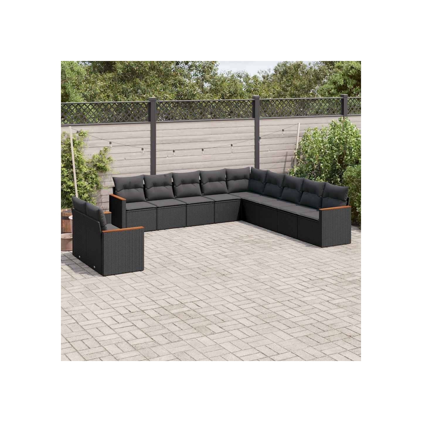 Salon de jardin 11 pcs avec coussins noir résine tressée
