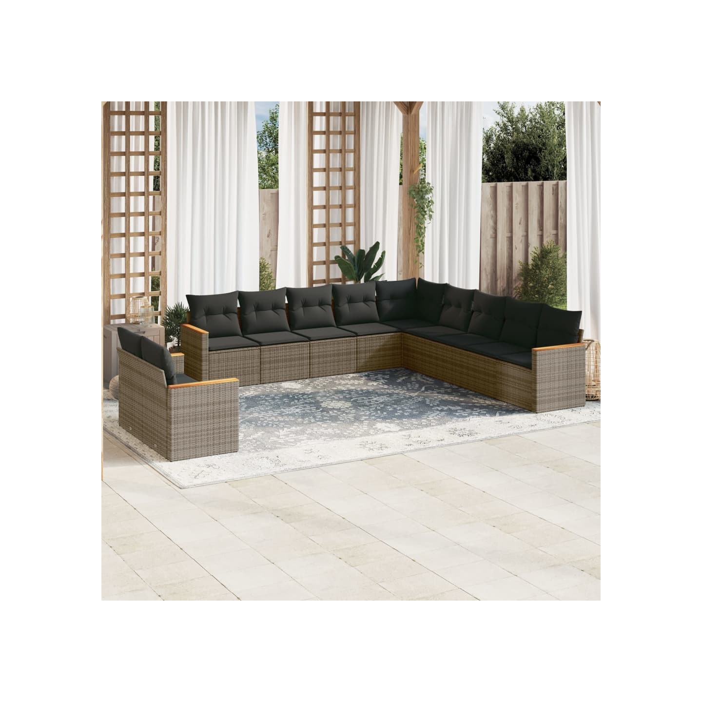 Salon de jardin 11 pcs avec coussins gris résine tressée