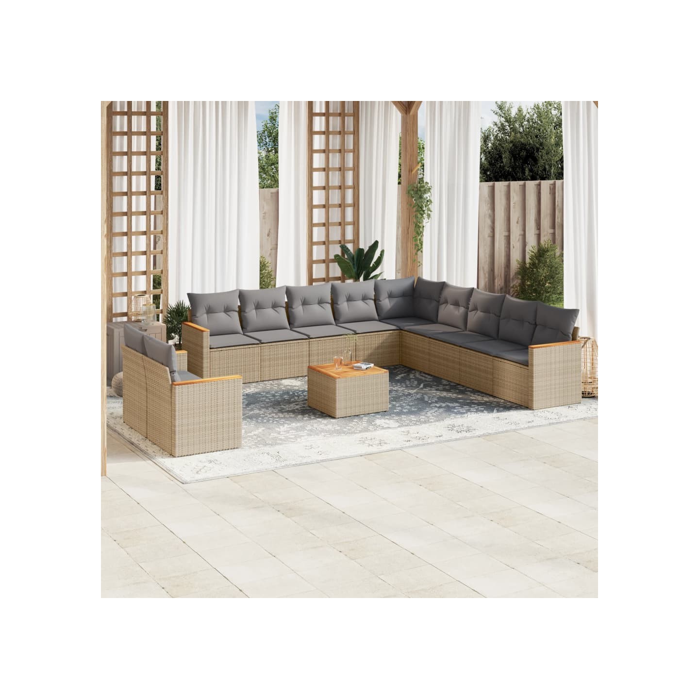 Salon de jardin et coussins 12 pcs mélange beige résine tressée