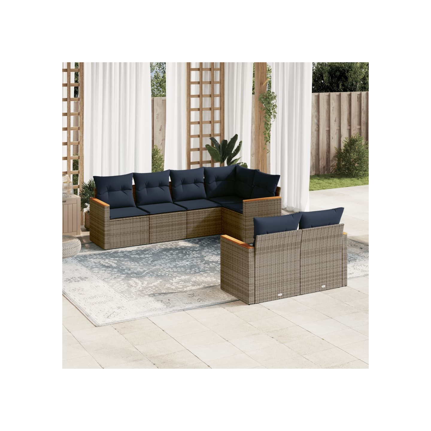 Ensemble de canapé de jardin 7 pcs avec coussins gris résine tressée
