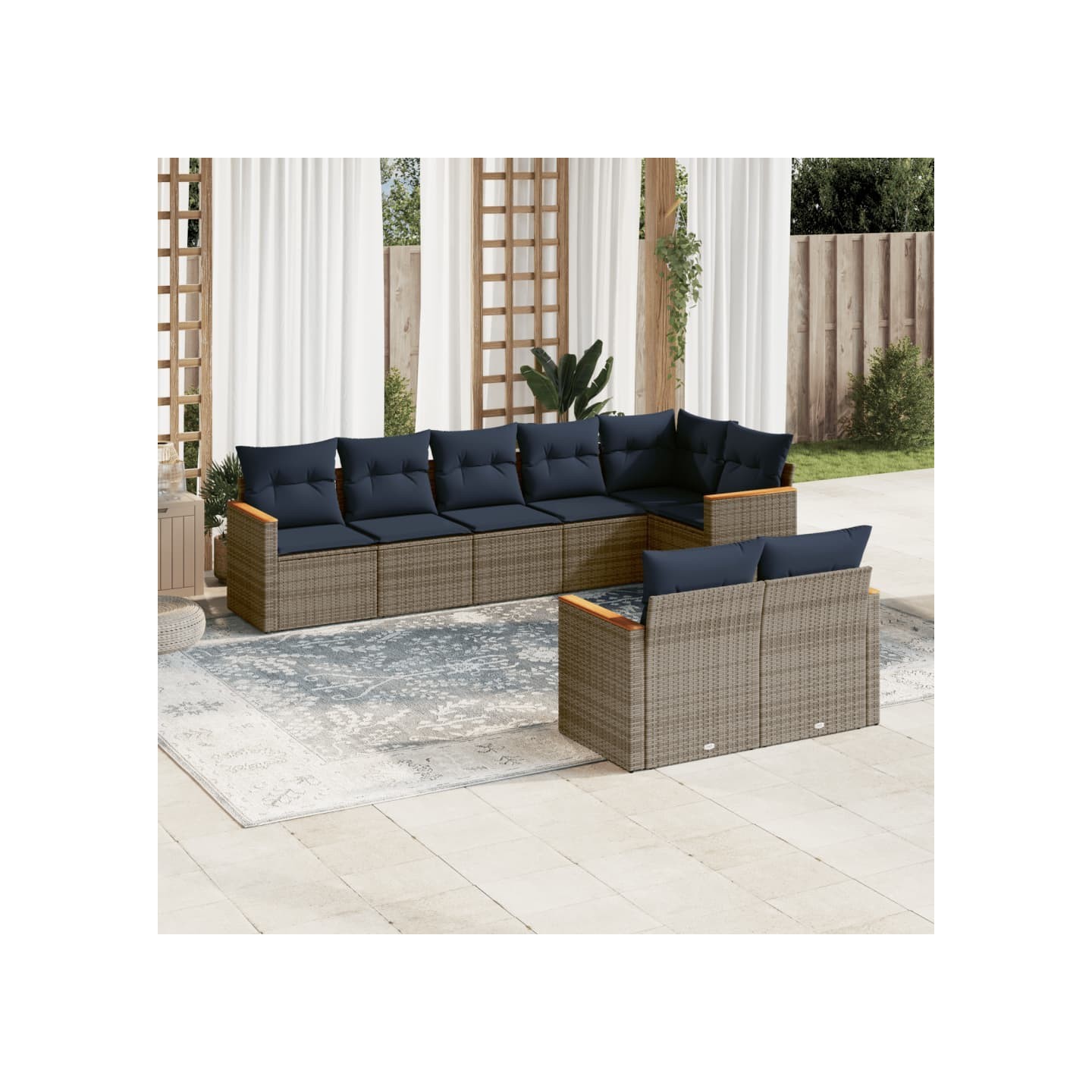 Ensemble de canapé de jardin 8 pcs avec coussins gris résine tressée
