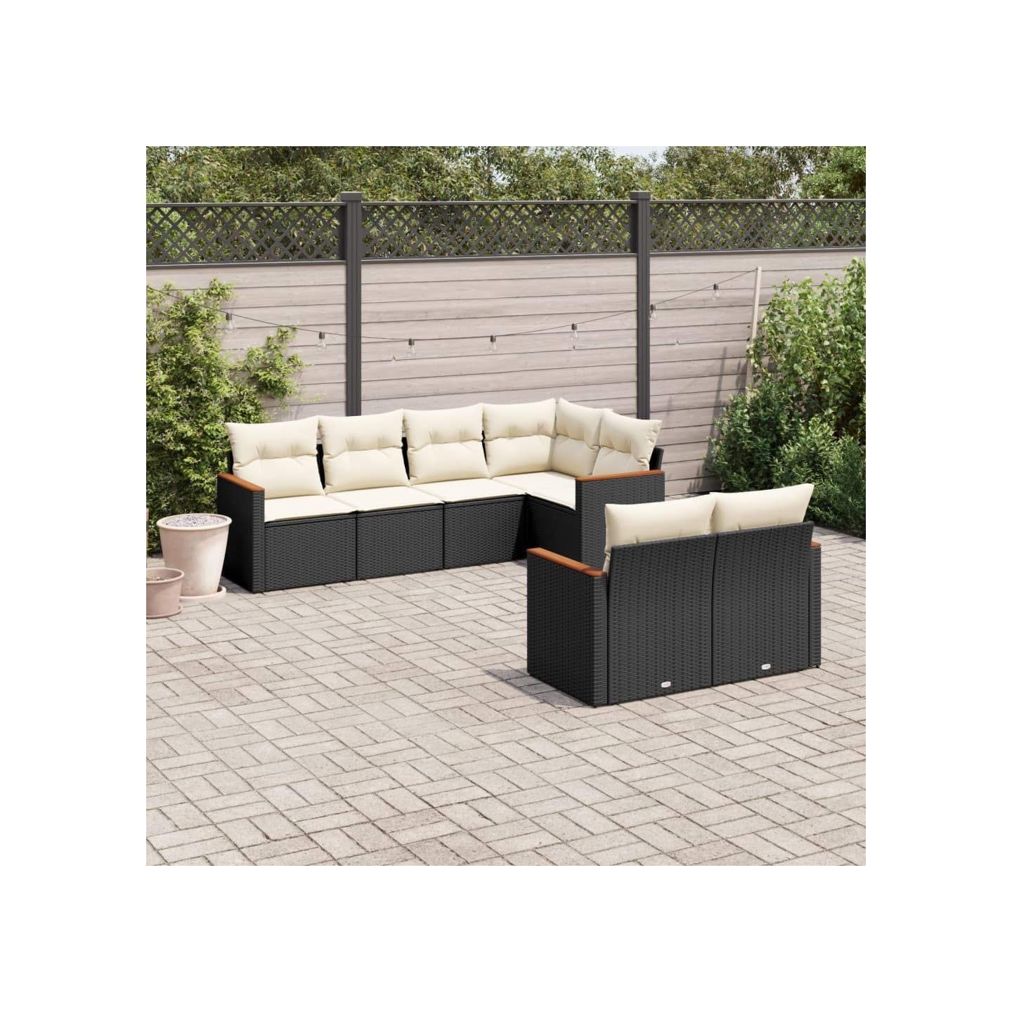 Salon de jardin 7 pcs avec coussins noir résine tressée