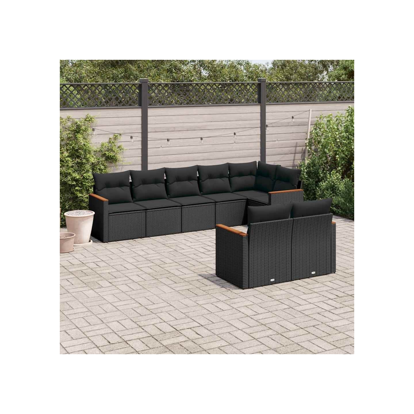Salon de jardin 8 pcs avec coussins noir résine tressée