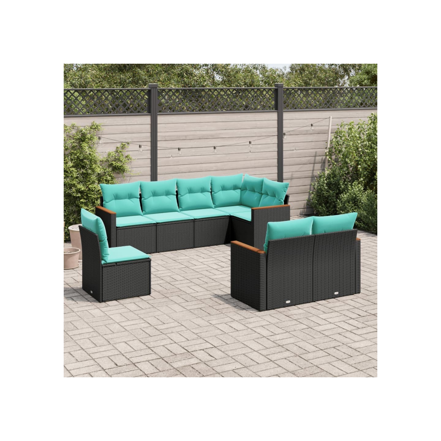 Salon de jardin 8 pcs avec coussins noir résine tressée