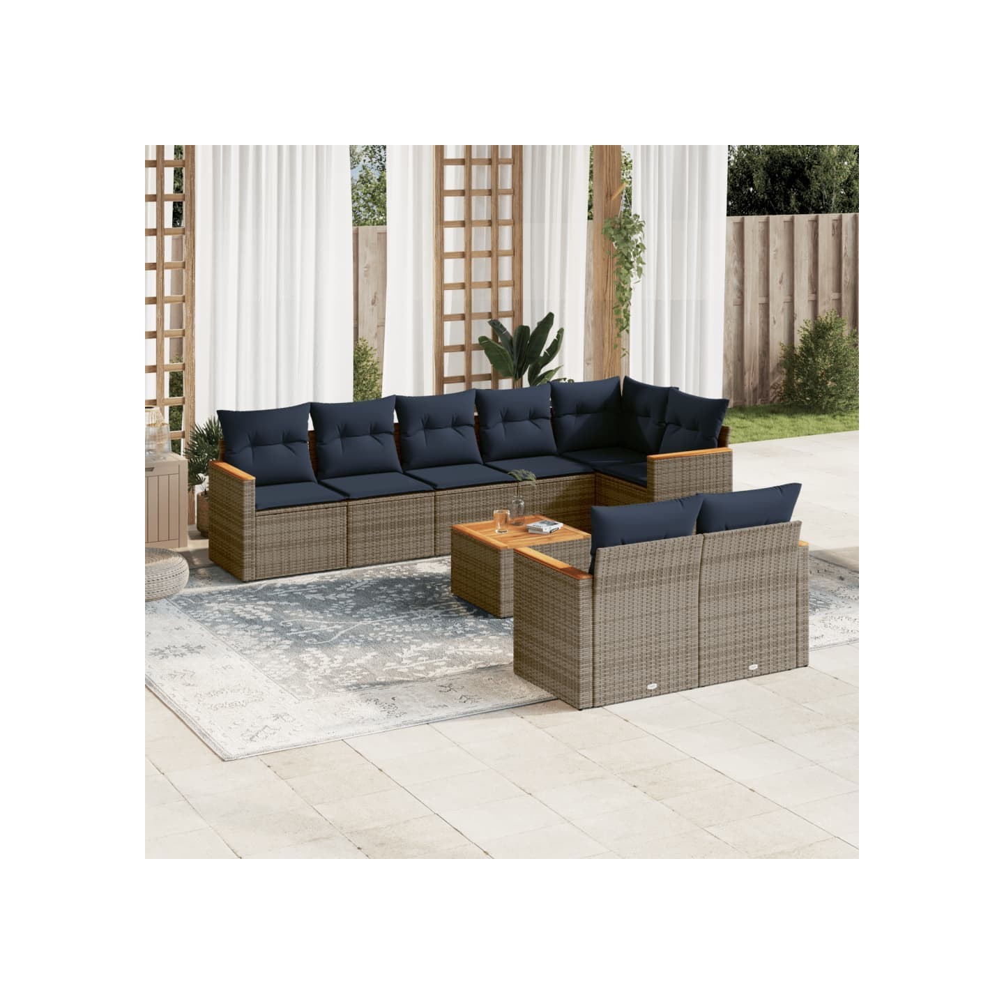 Ensemble de canapé de jardin 9 pcs avec coussins gris résine tressée