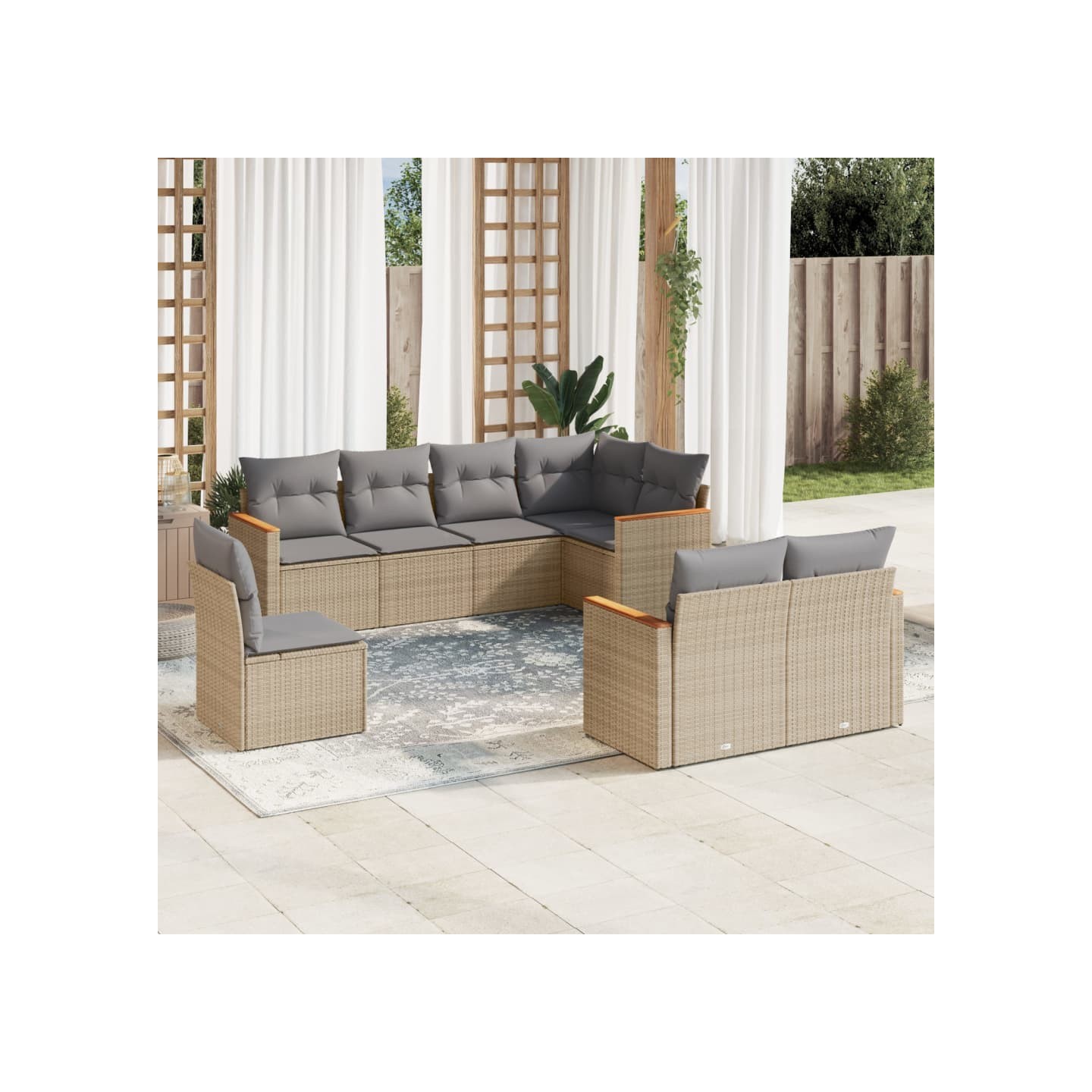 Salon de jardin avec coussins 8pcs mélange beige résine tressée