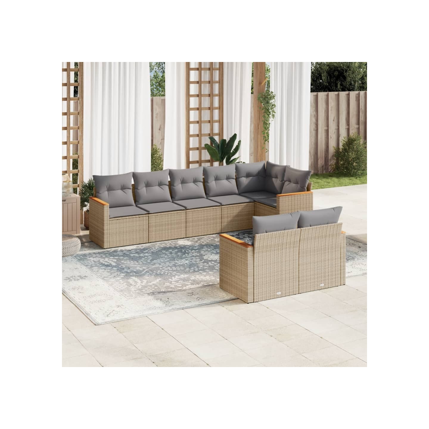 Salon de jardin avec coussins 8pcs mélange beige résine tressée