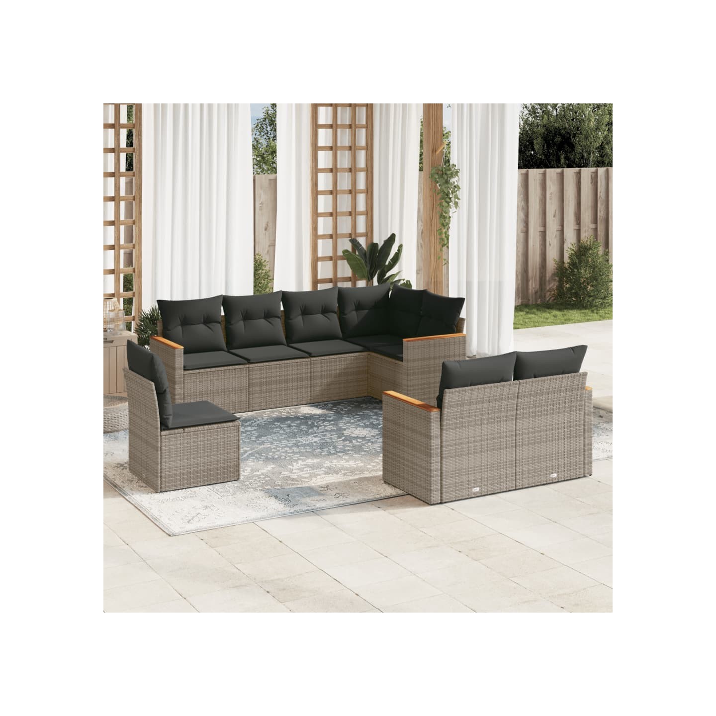 Salon de jardin 8 pcs avec coussins gris résine tressée