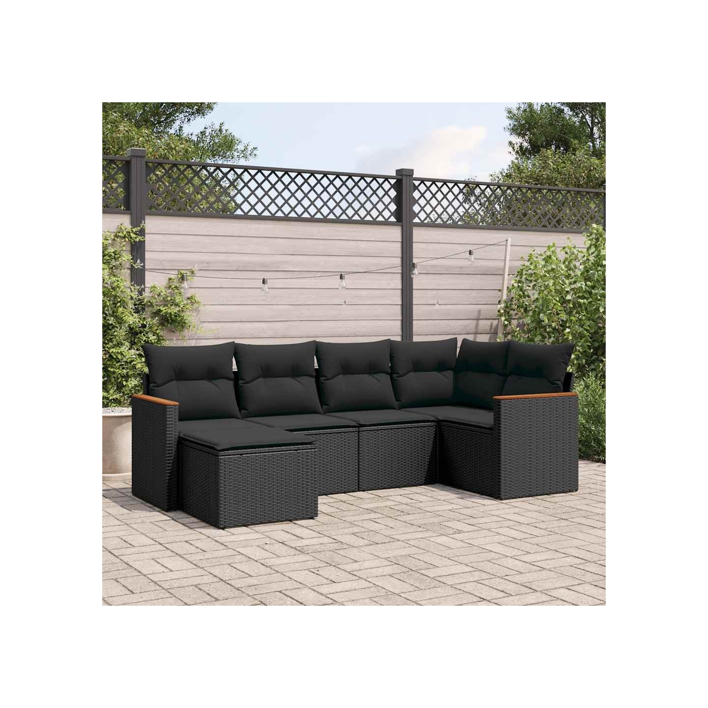 Salon de jardin 6 pcs avec coussins noir résine tressée